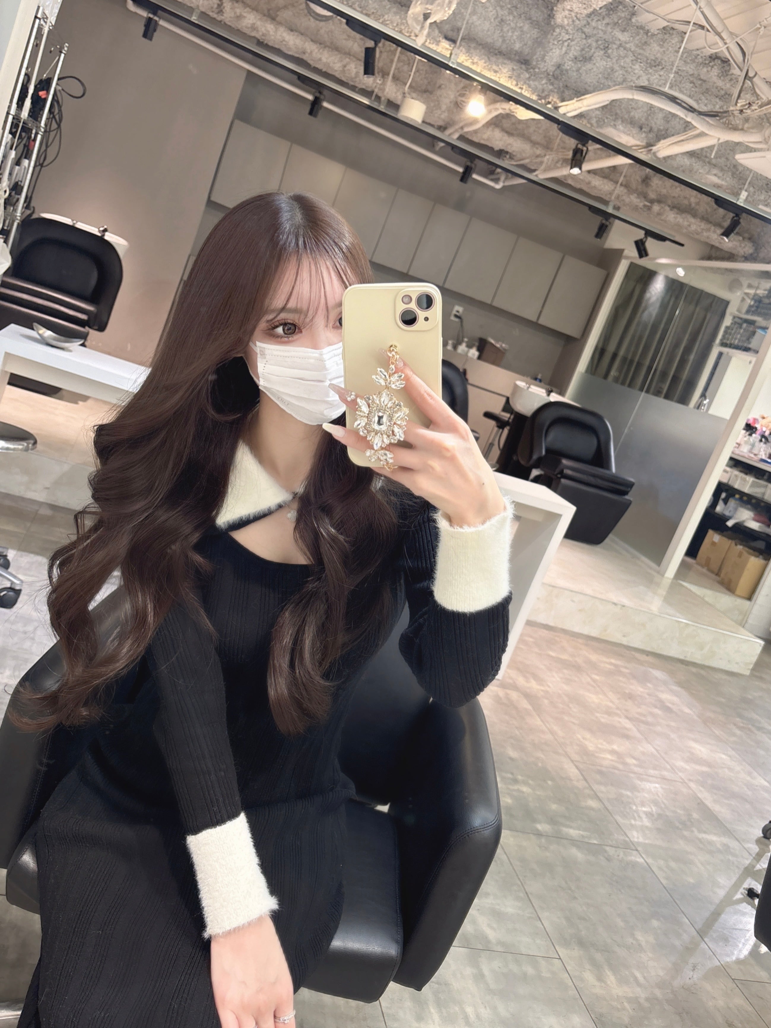 Bi color collar long onepiece