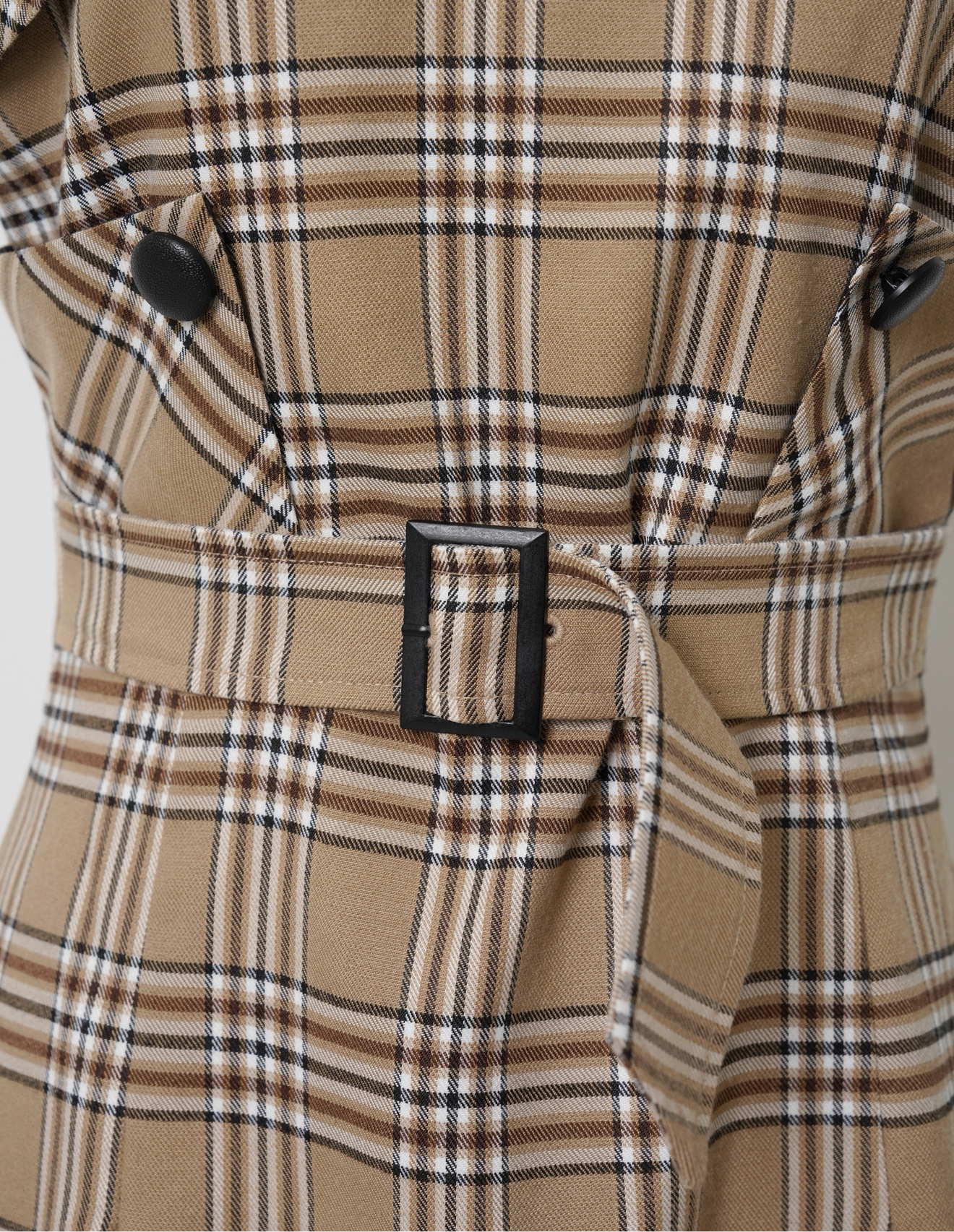 Layered check belt dress