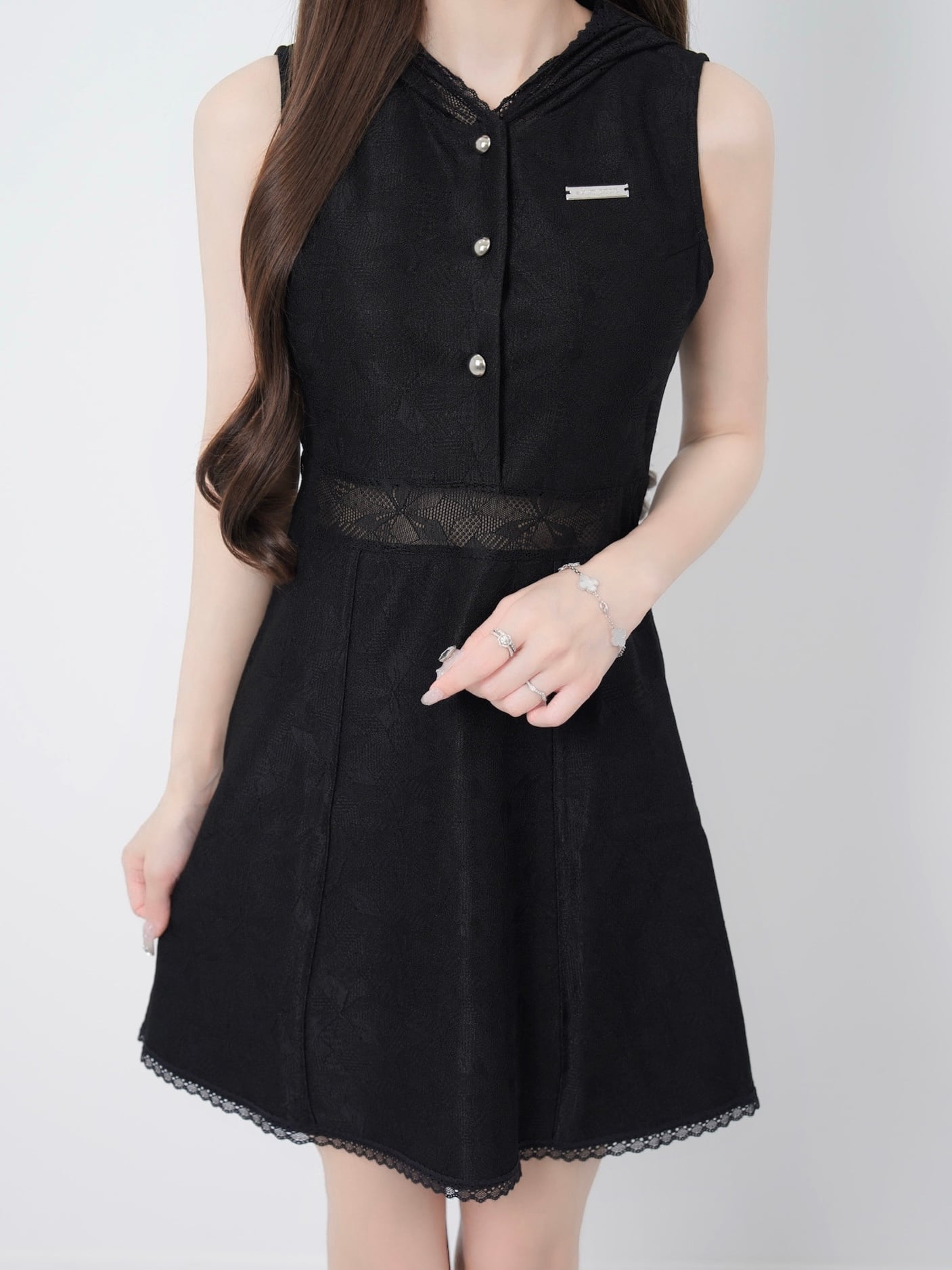 Lace hoodie flare dress
