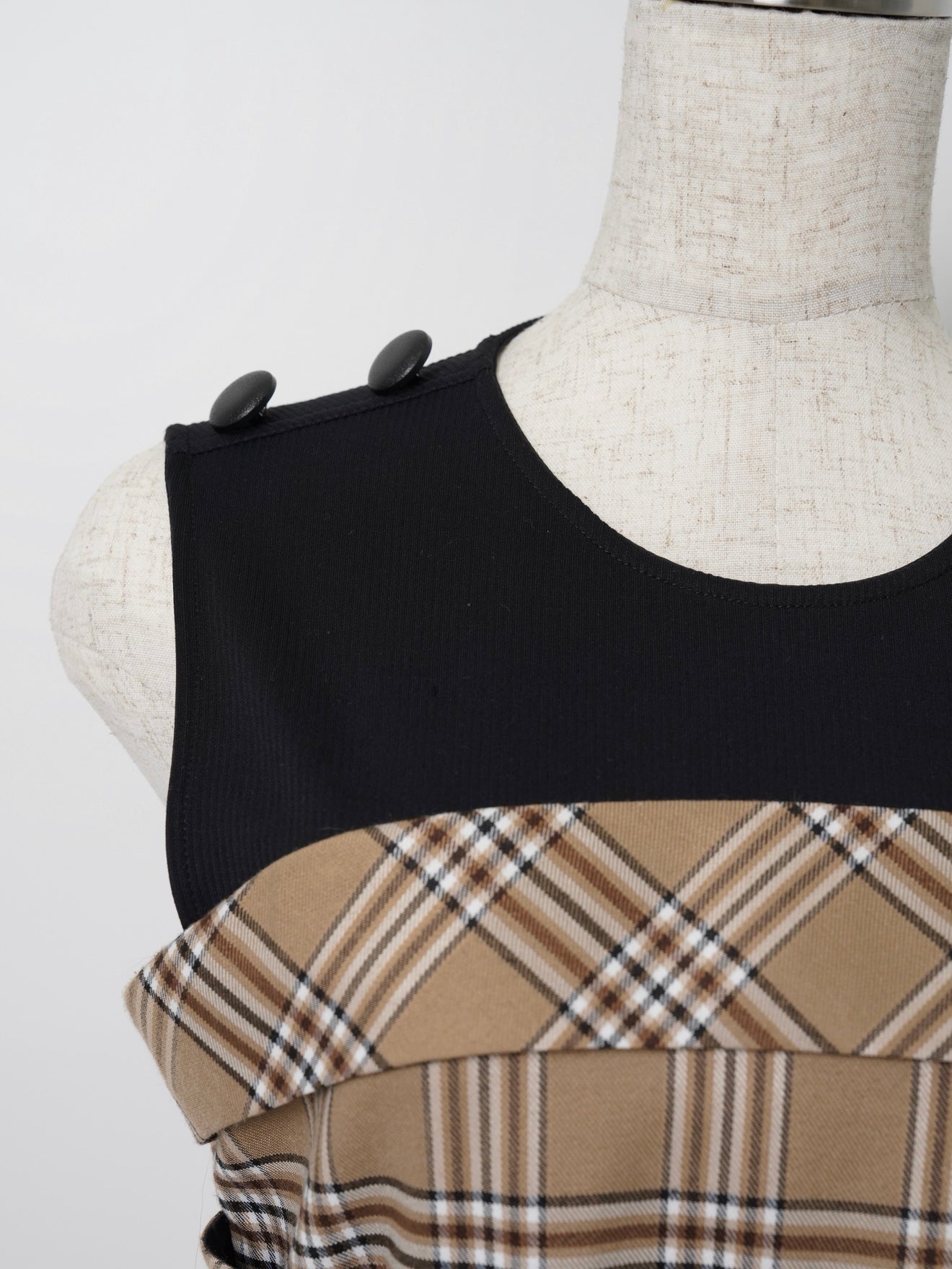Layered check belt dress