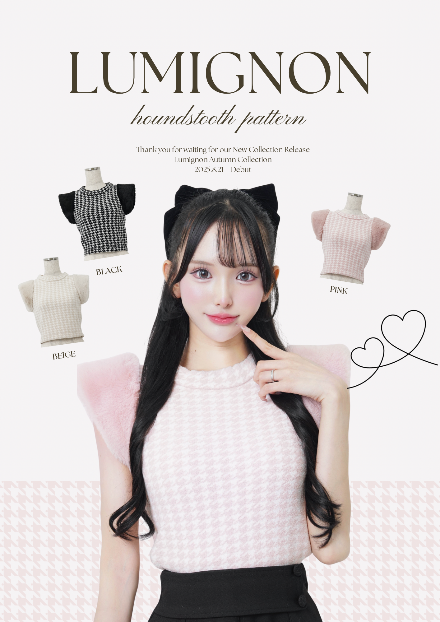 Houndstooth fur knit top