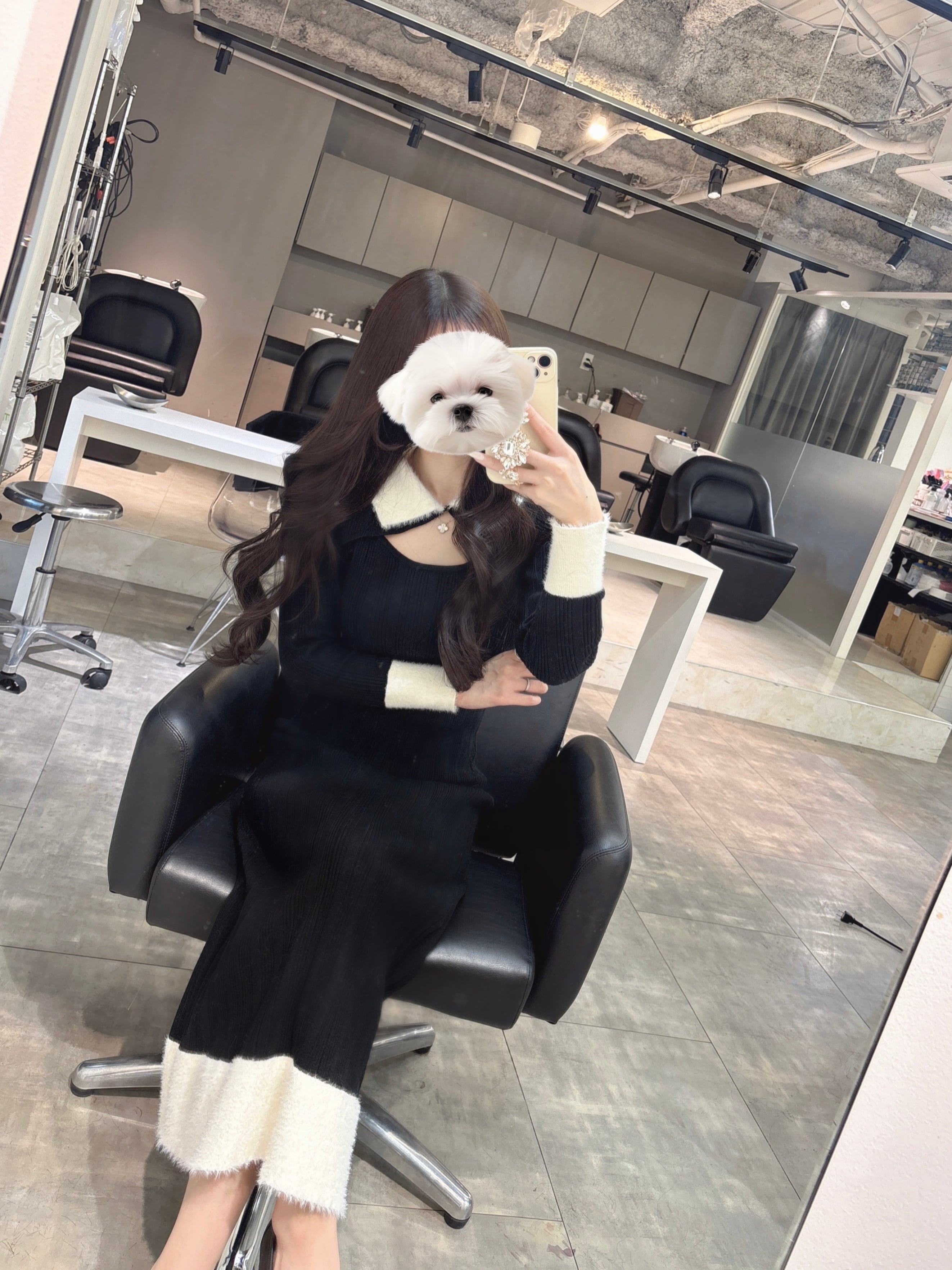 Bi color collar long onepiece