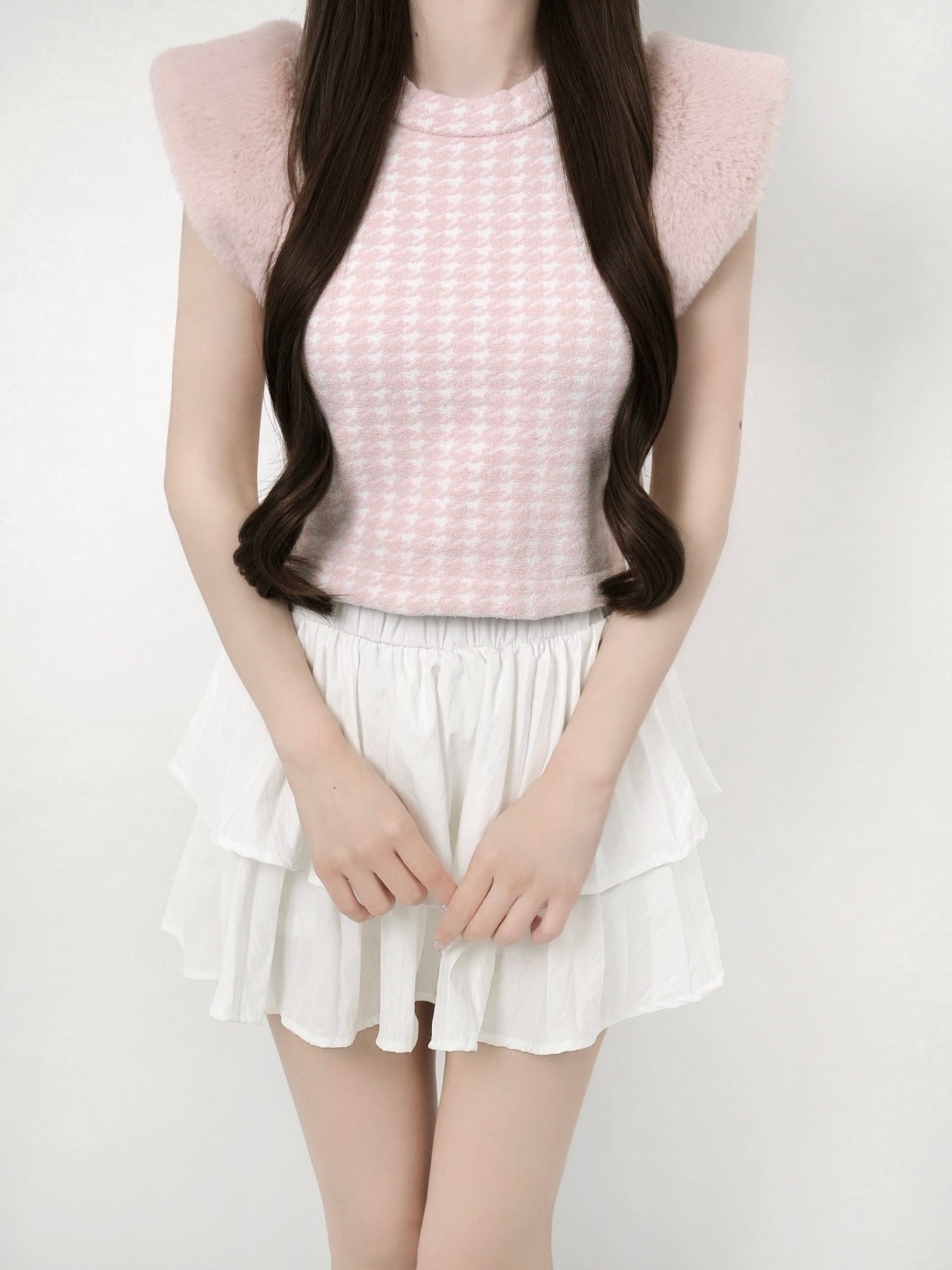 Houndstooth fur knit top