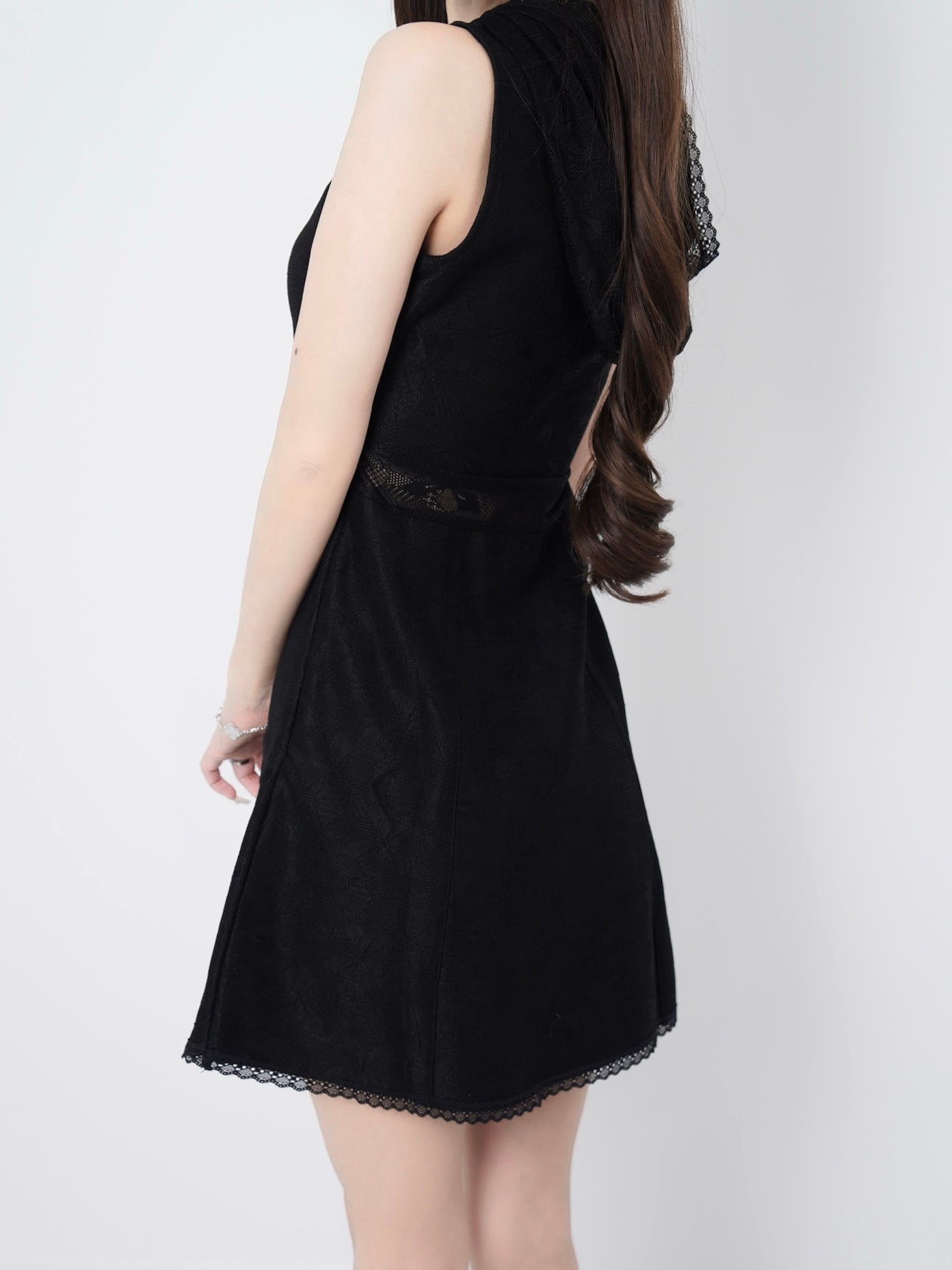 Lace hoodie flare dress