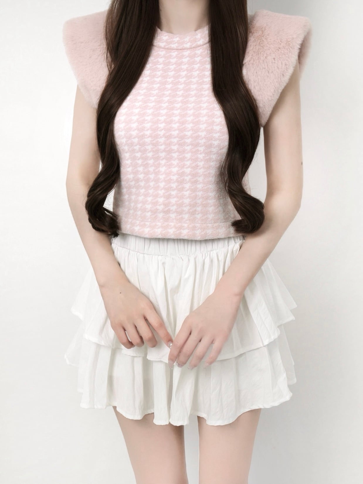 Houndstooth fur knit top