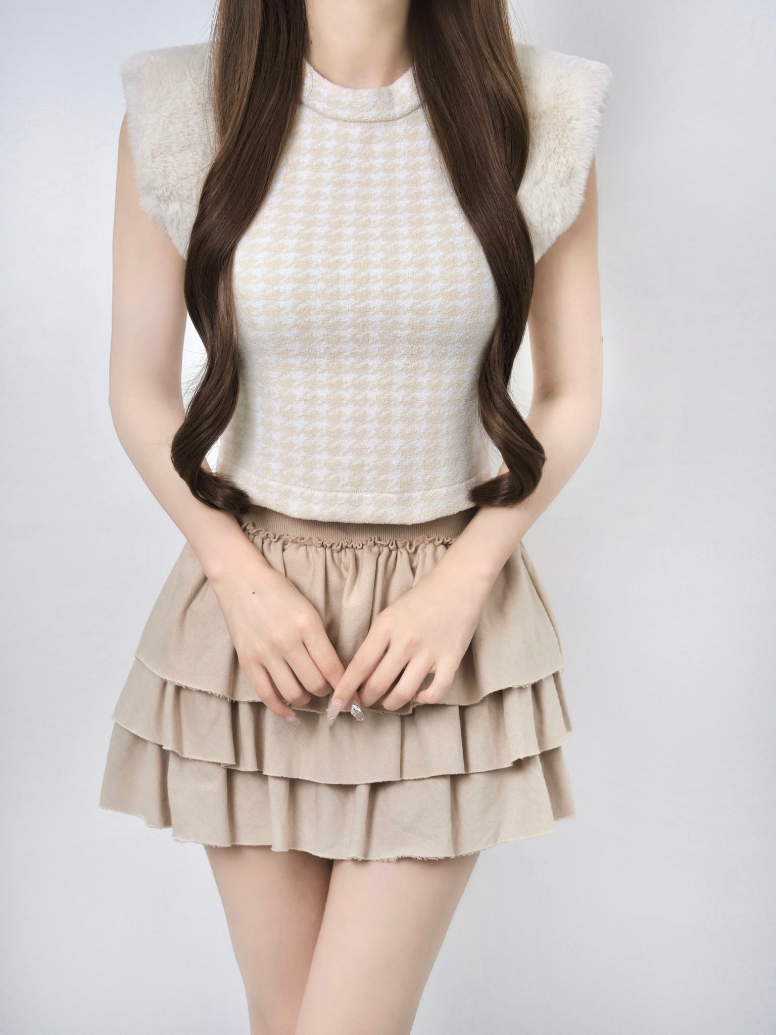 Houndstooth fur knit top