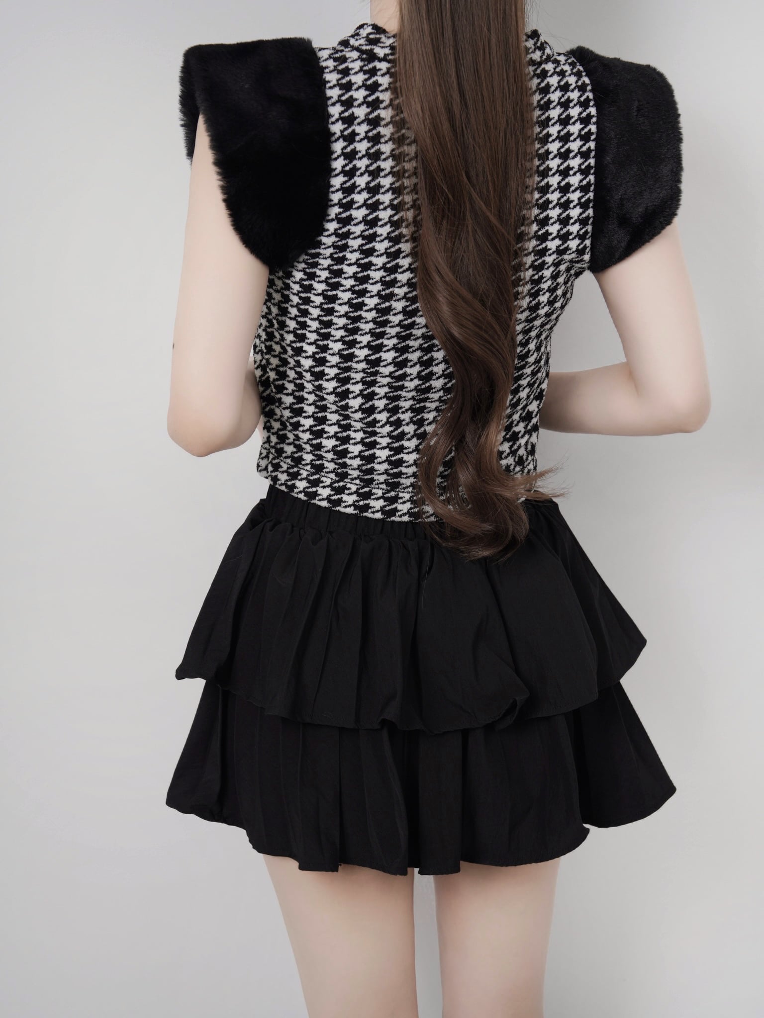 Houndstooth fur knit top