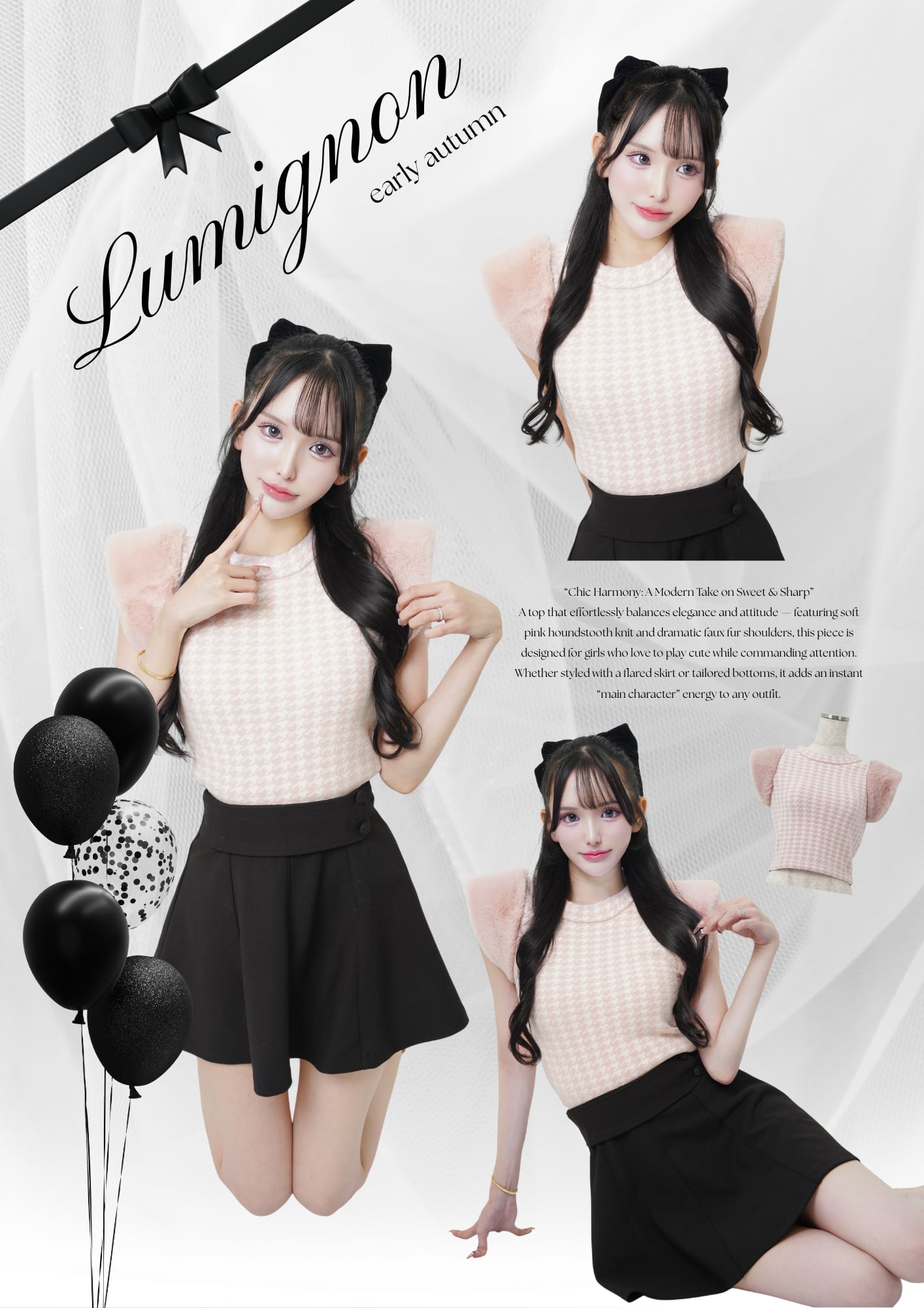 Houndstooth fur knit top