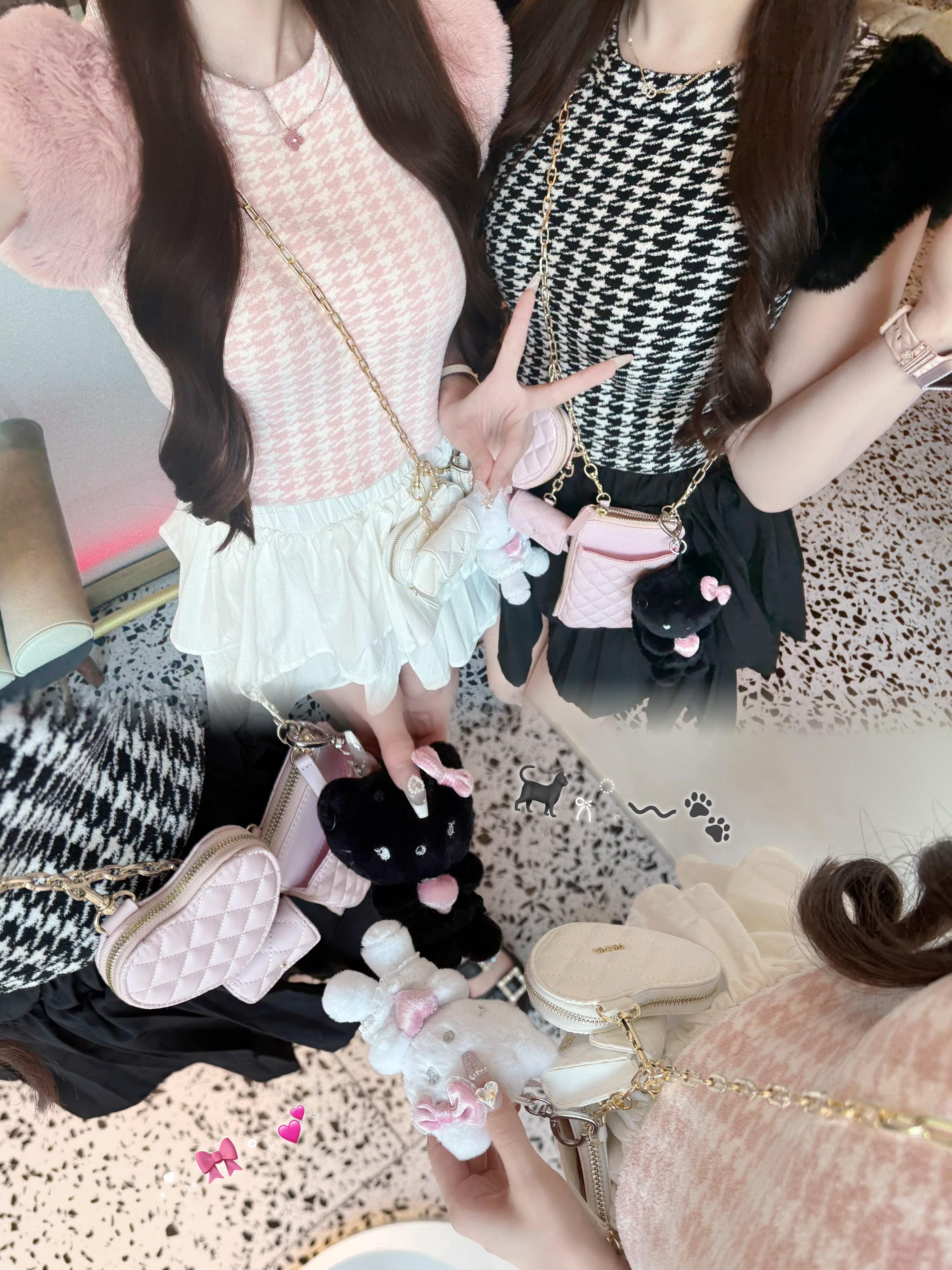 Houndstooth fur knit top