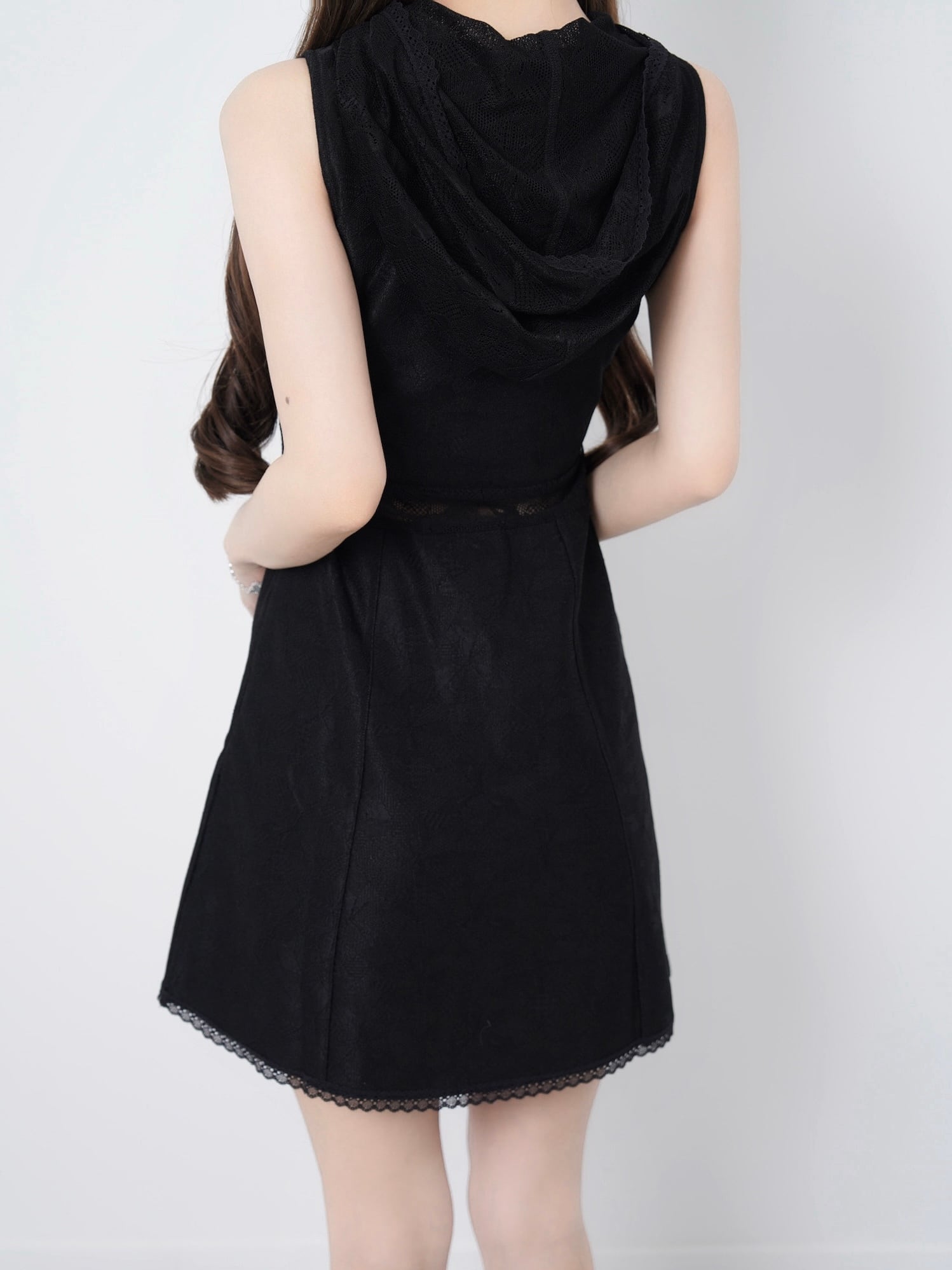 Lace hoodie flare dress