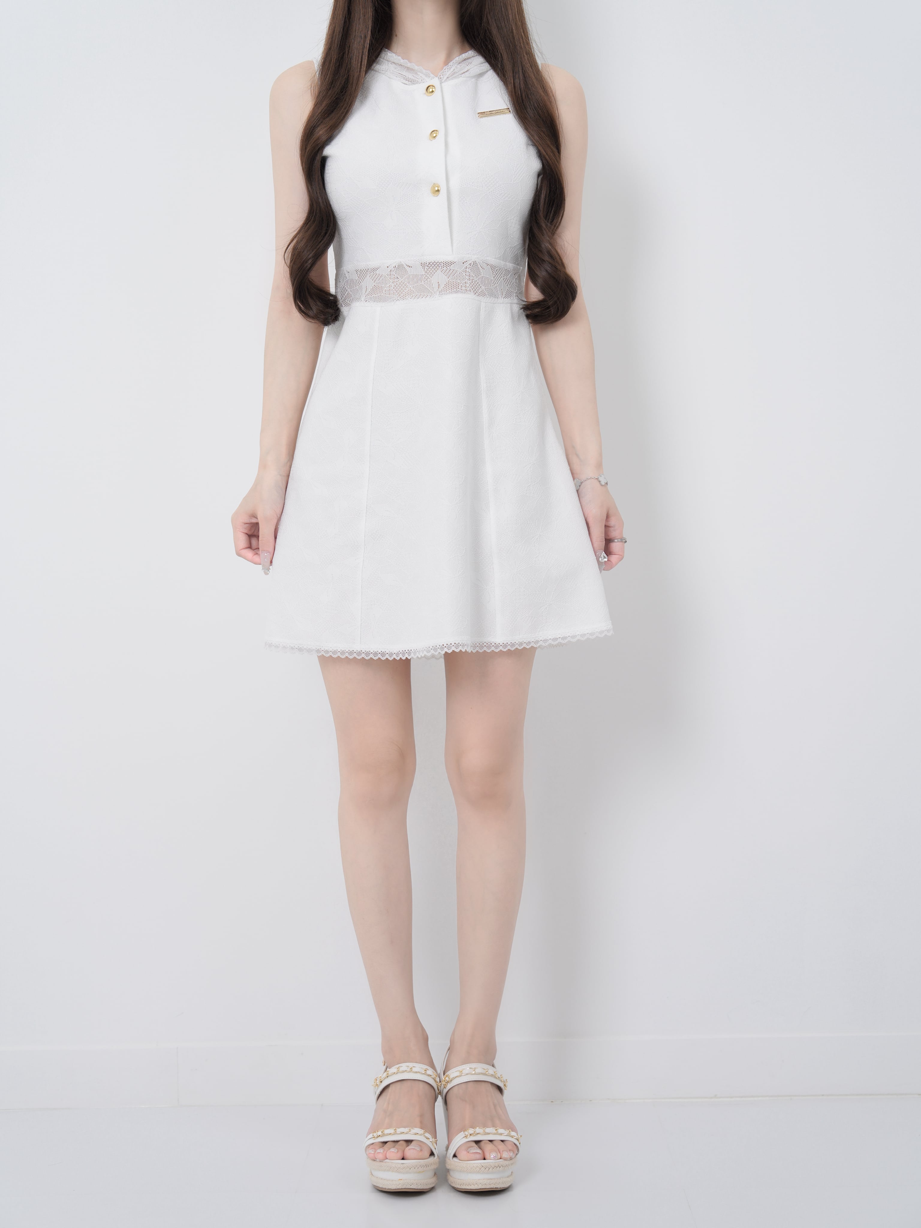 Lace hoodie flare dress