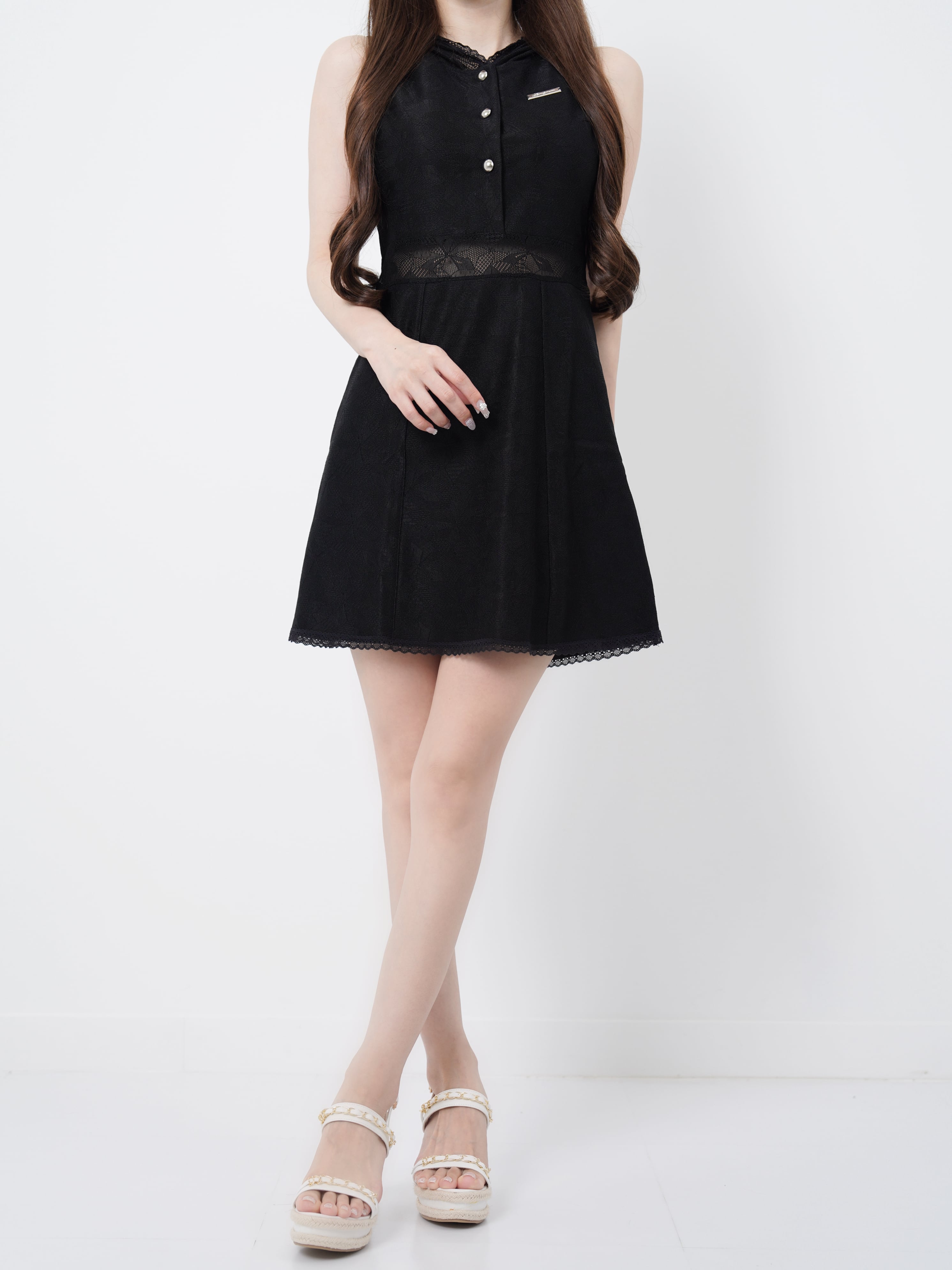 Lace hoodie flare dress