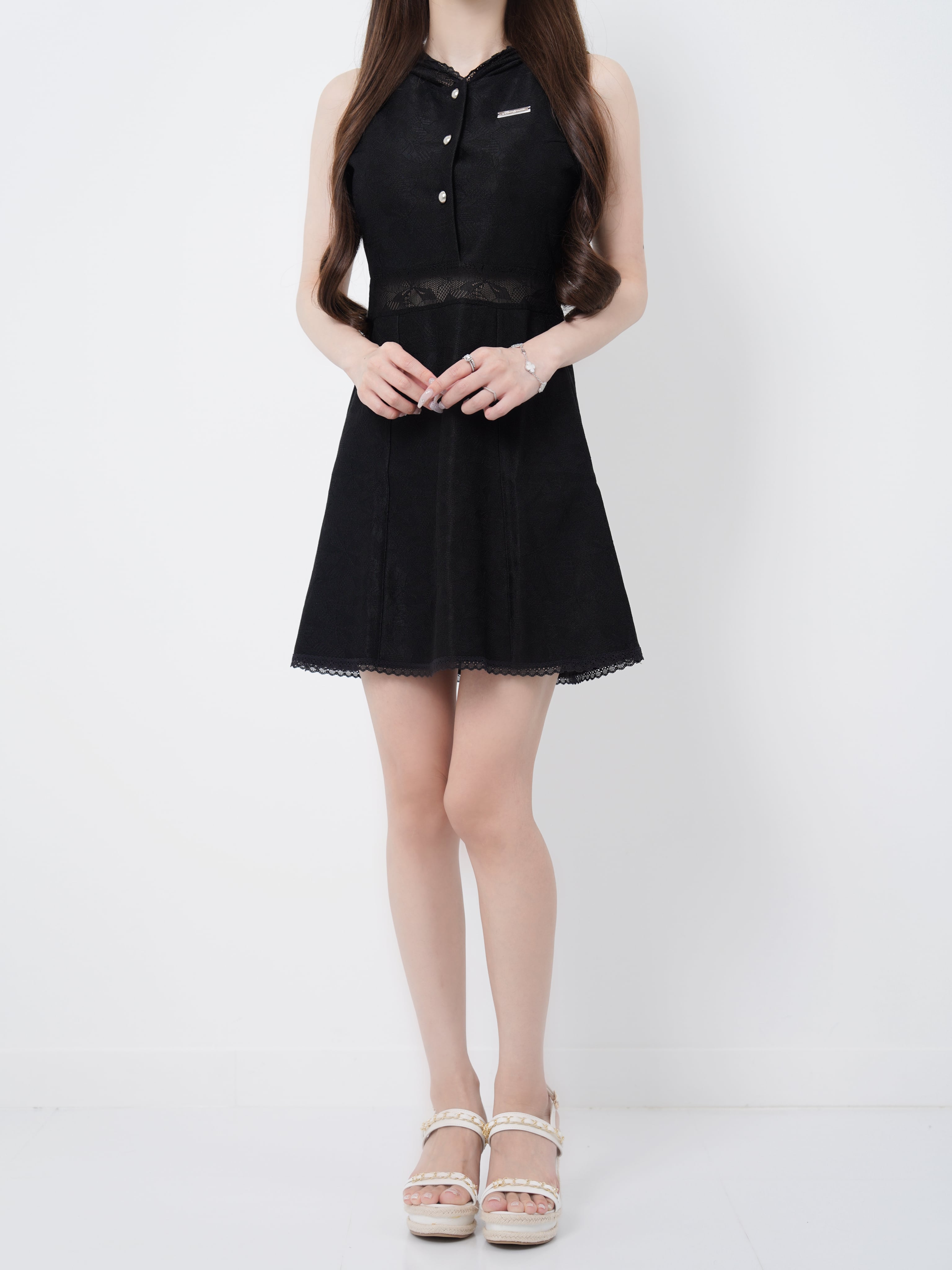 Lace hoodie flare dress