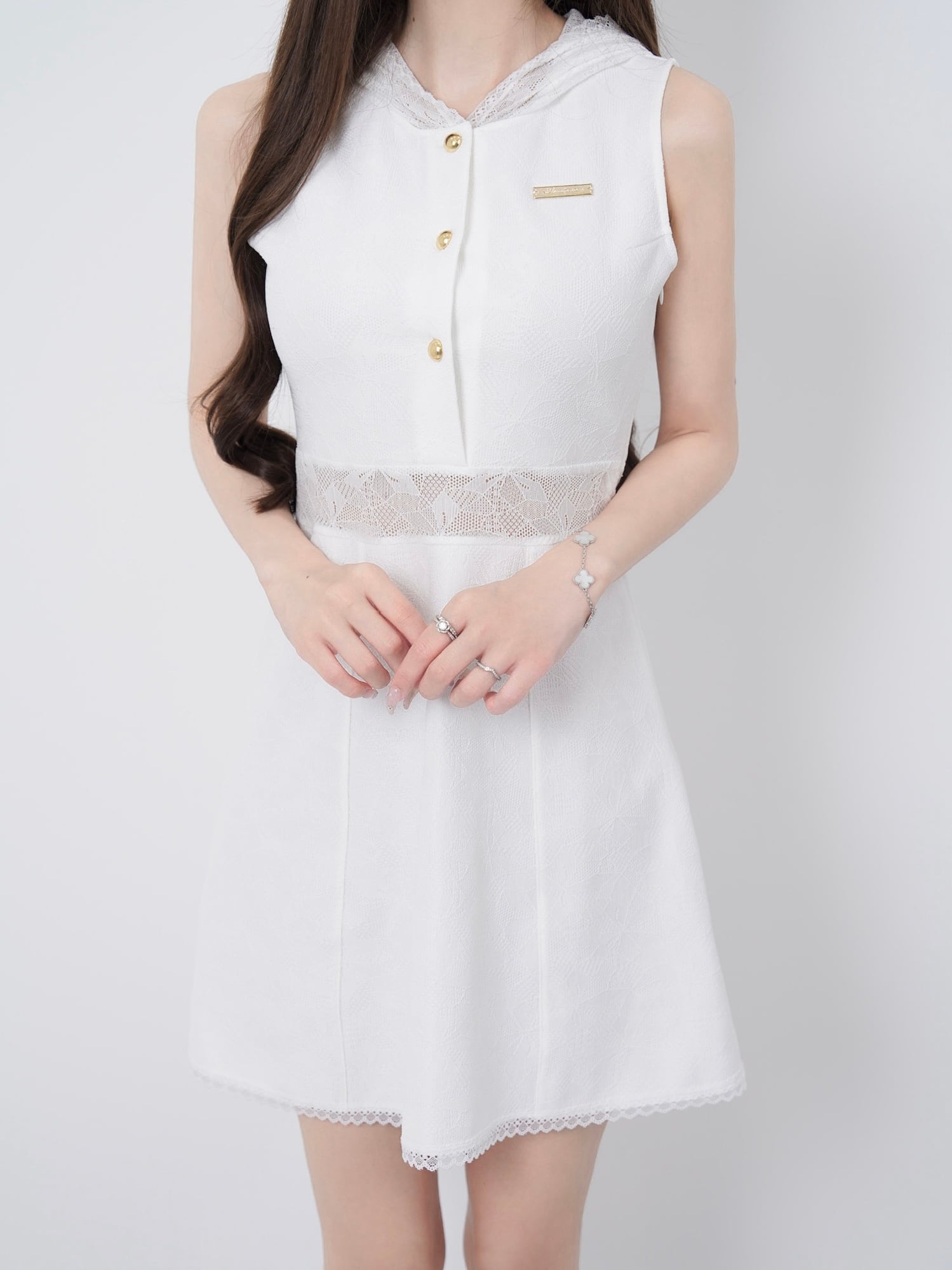 Lace hoodie flare dress