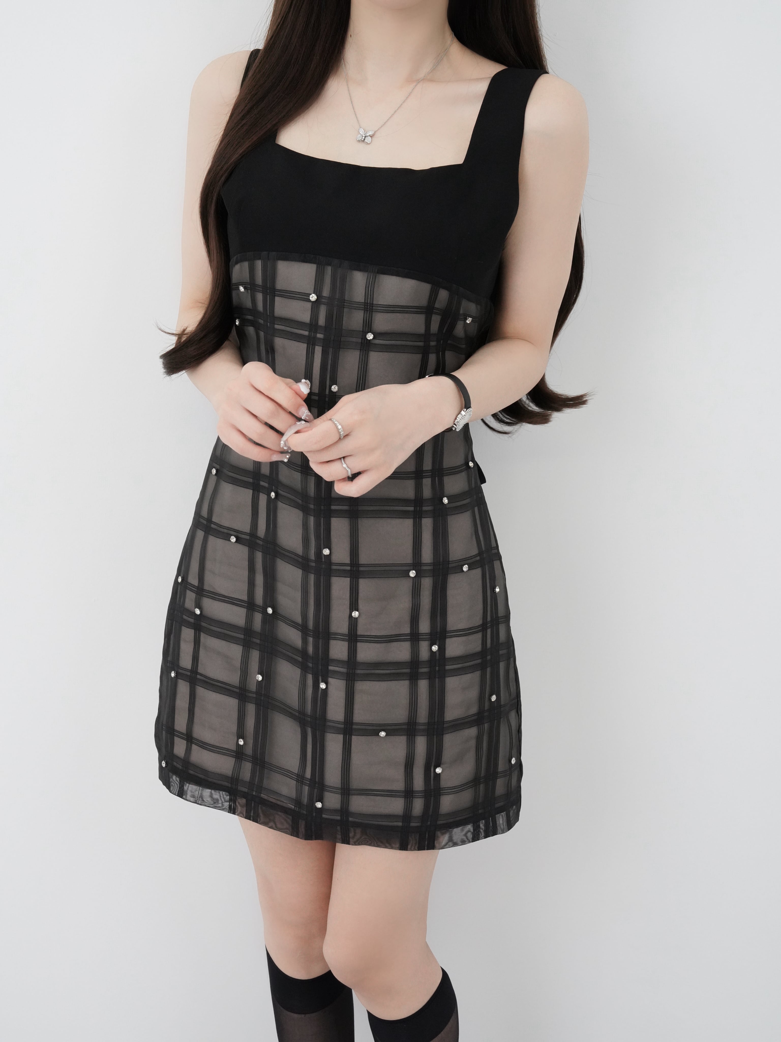 Bijou grid ribbon dress