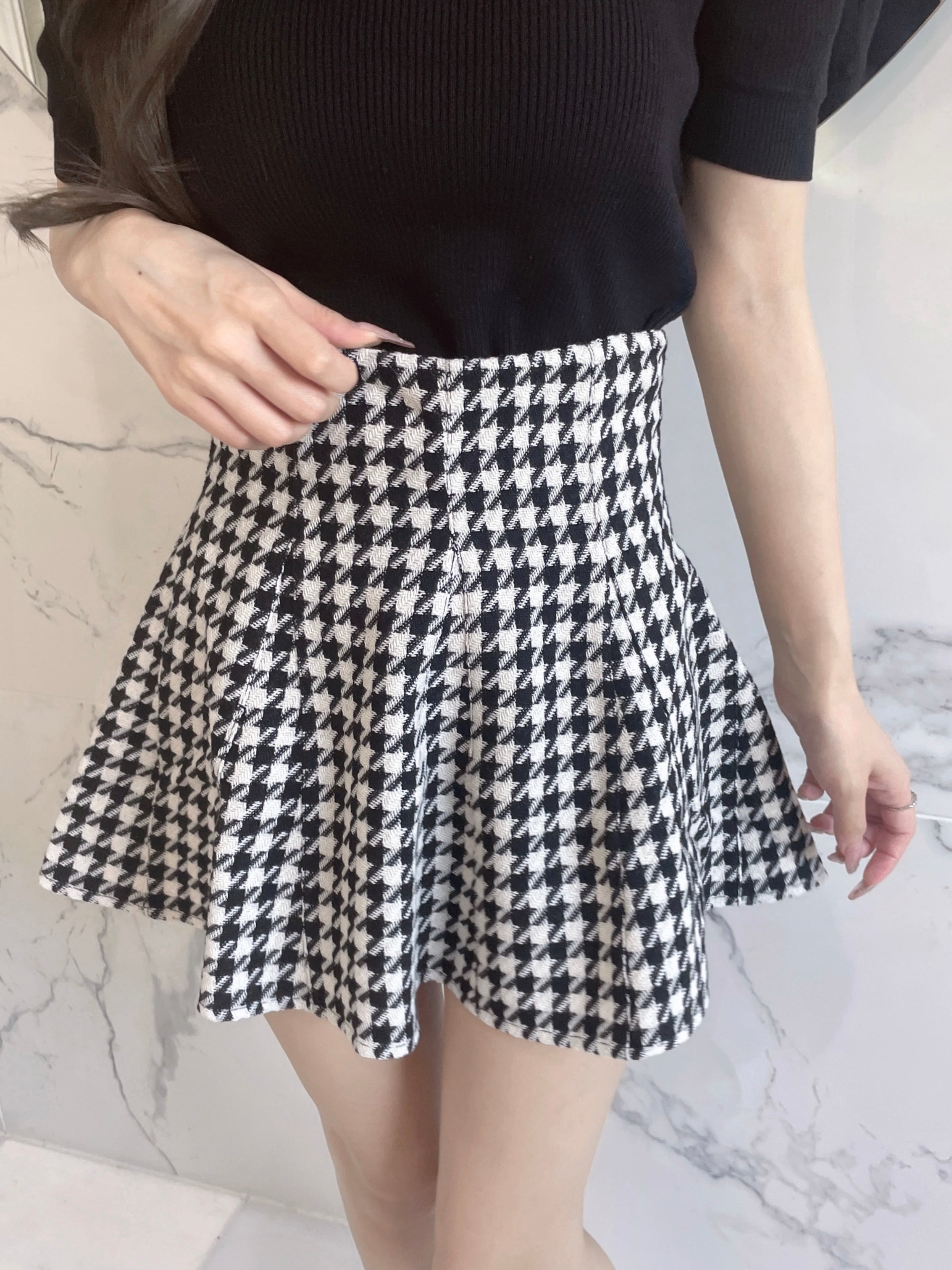 houndstooth high waist skirt