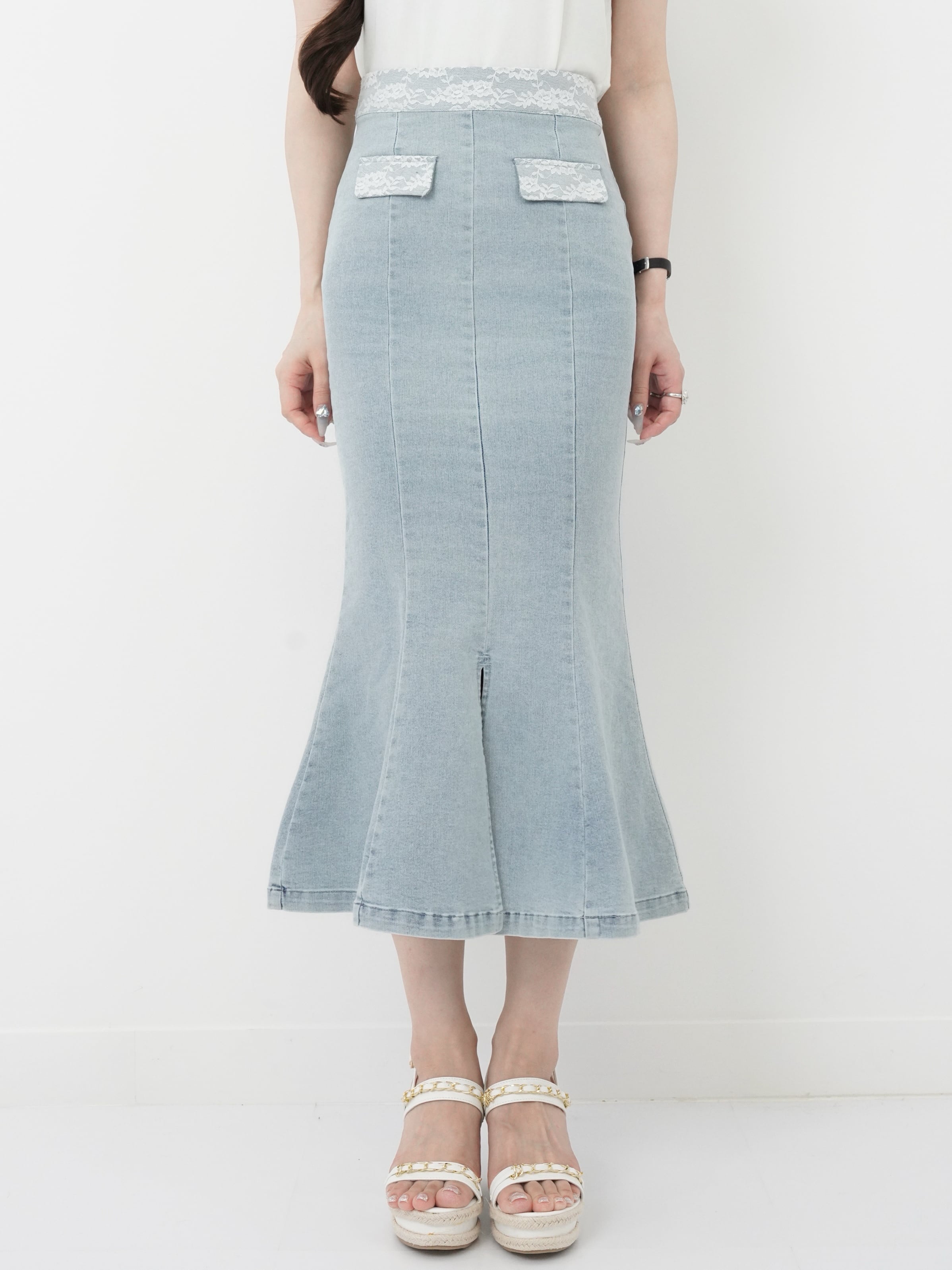 Denim lace mermaid skirt