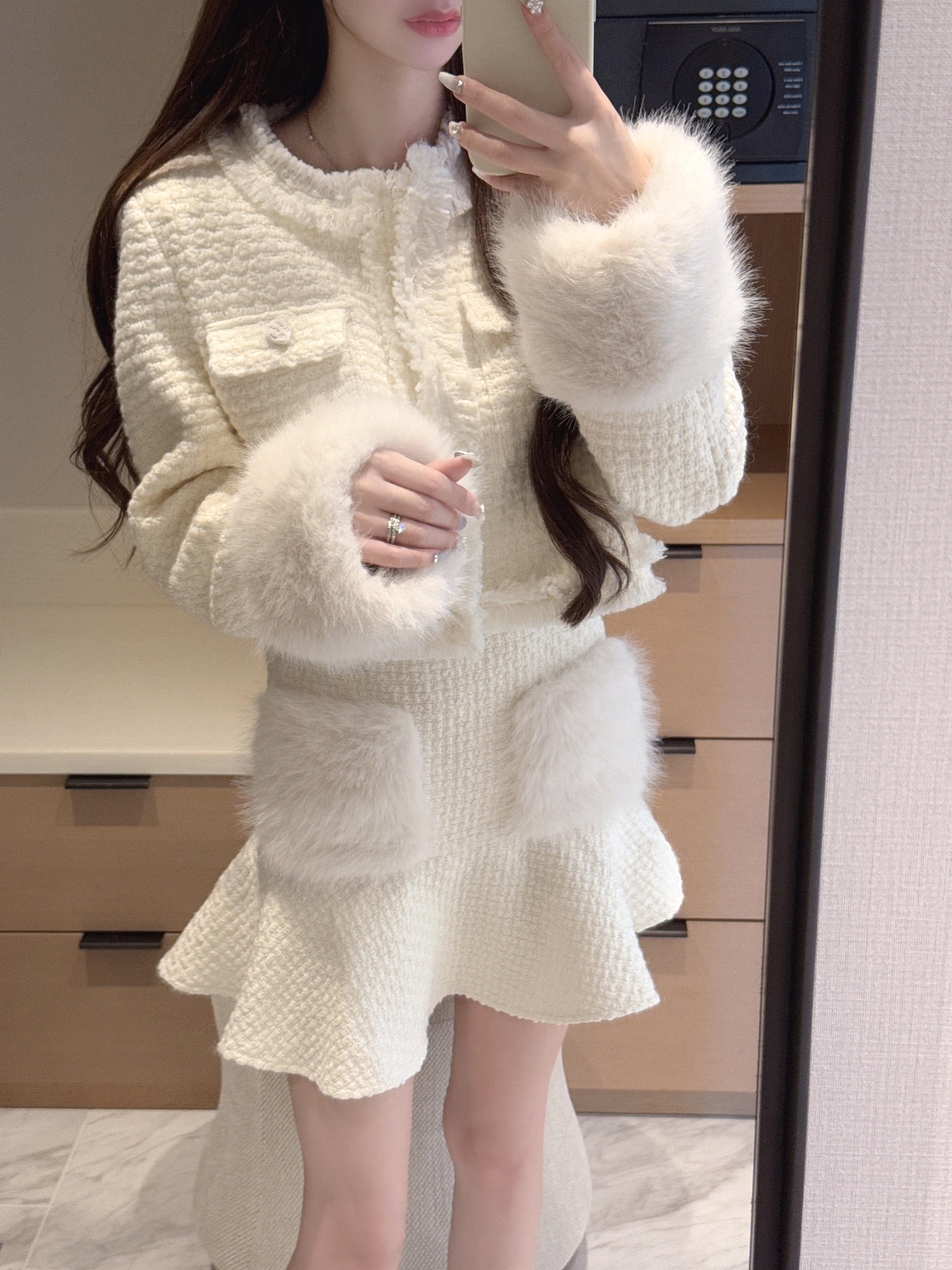 tweed fur snow jacket
