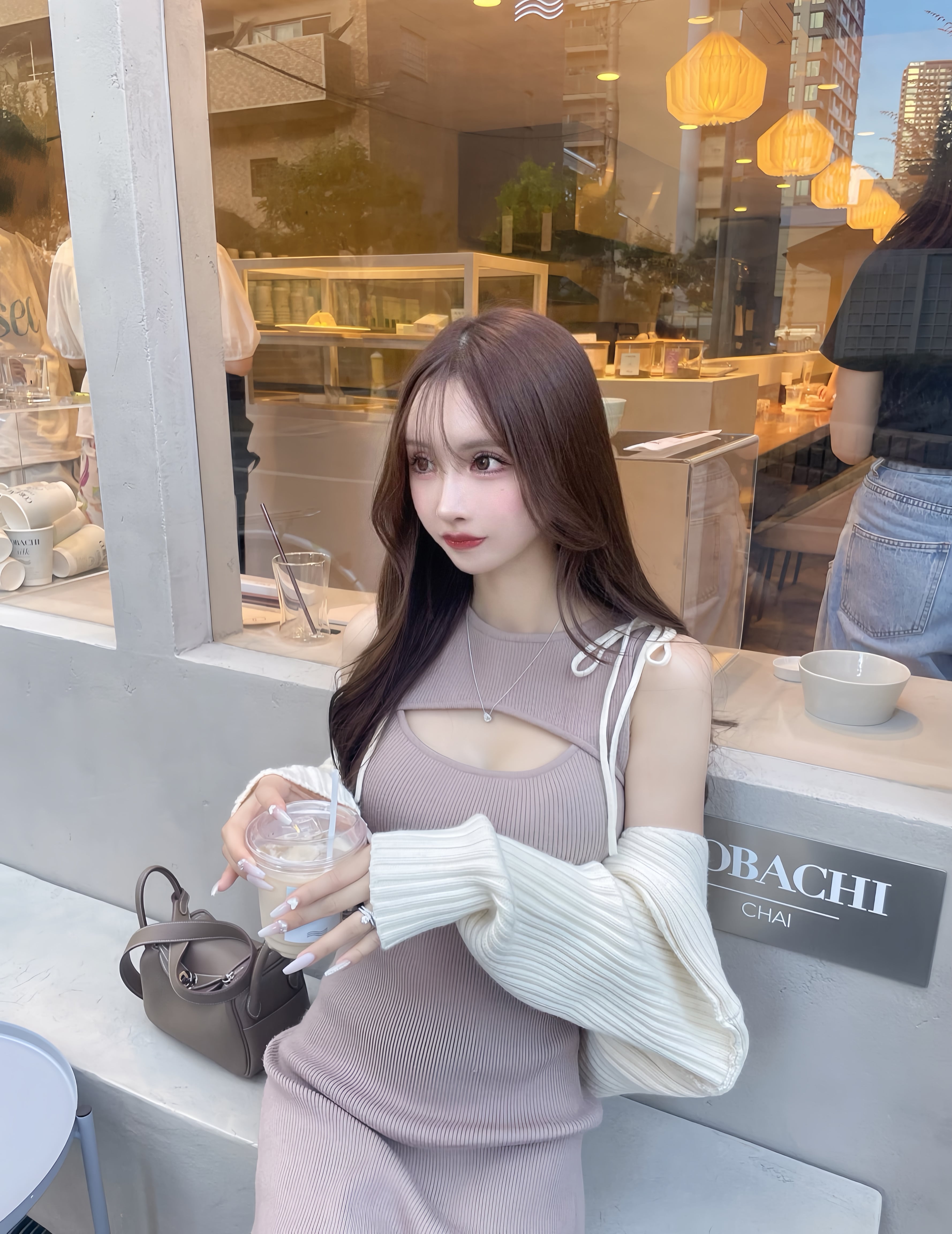 ribbon shoulder knit ensemble