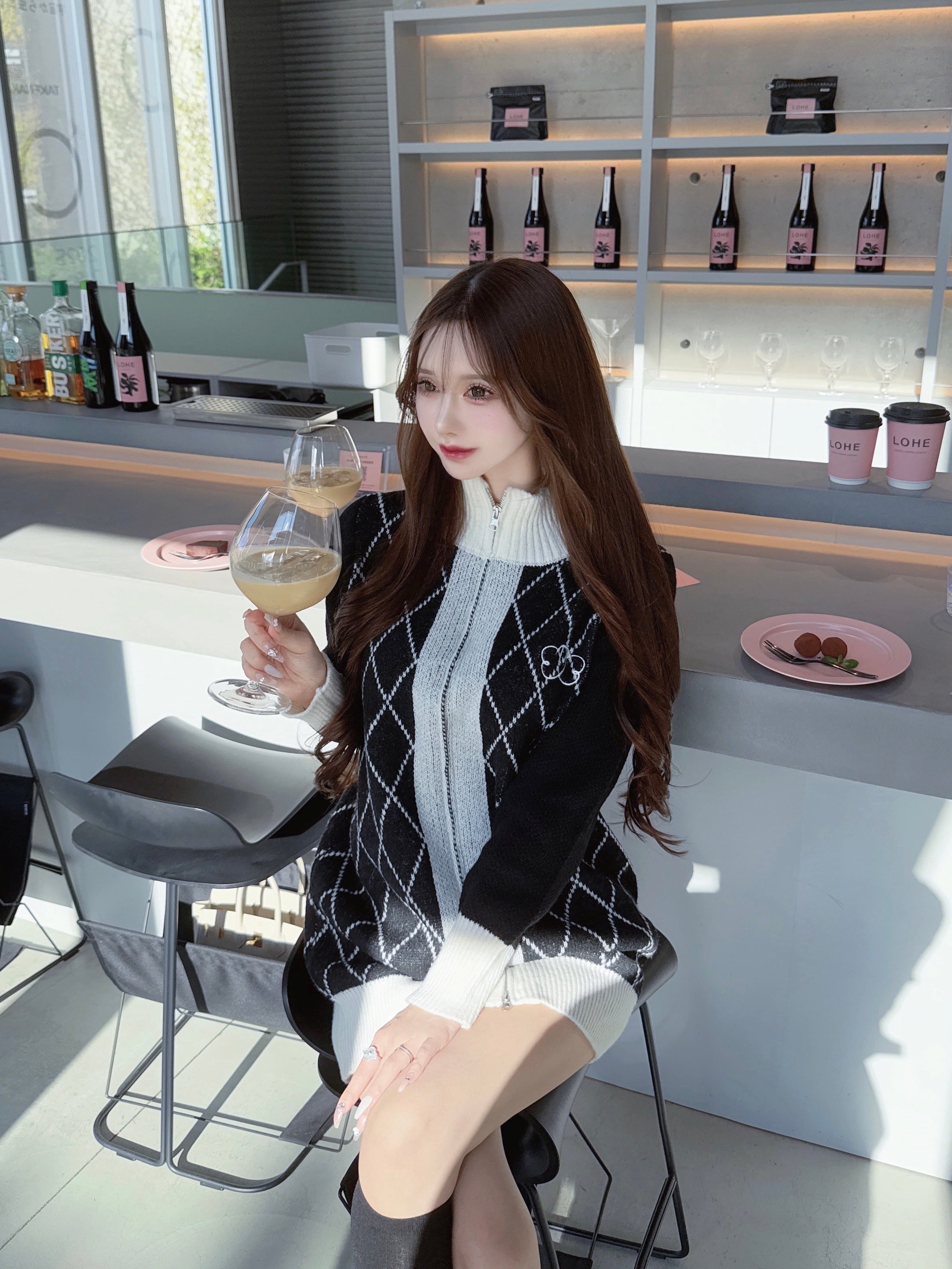 diagonal check papillon knit op