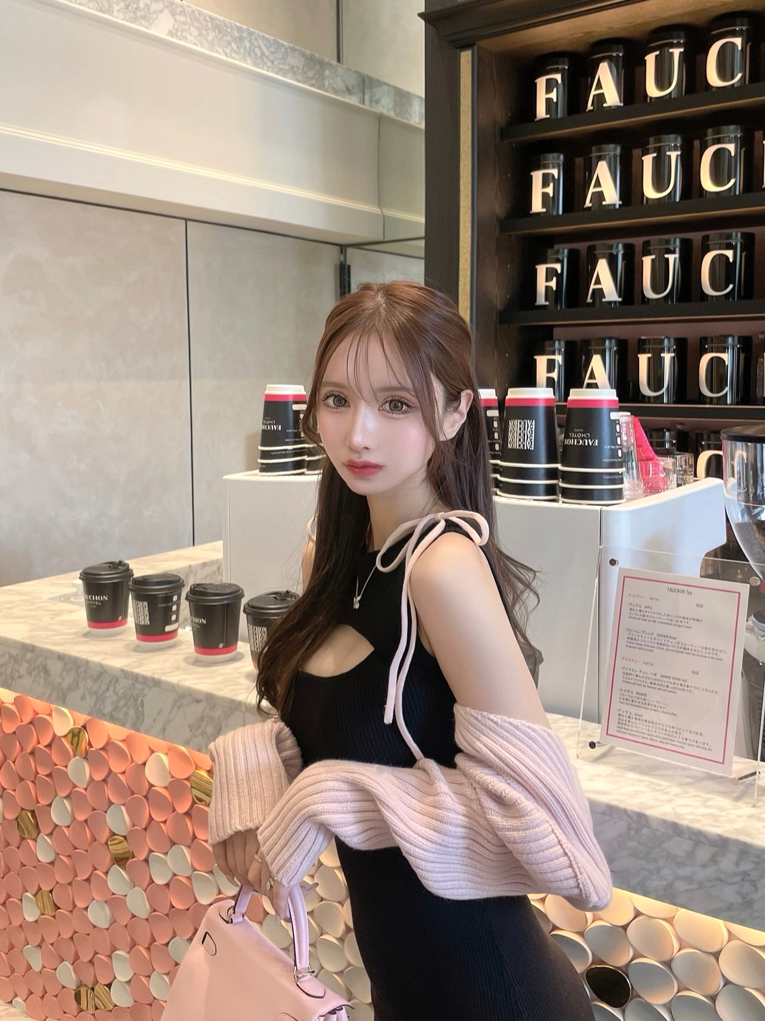 ribbon shoulder knit ensemble