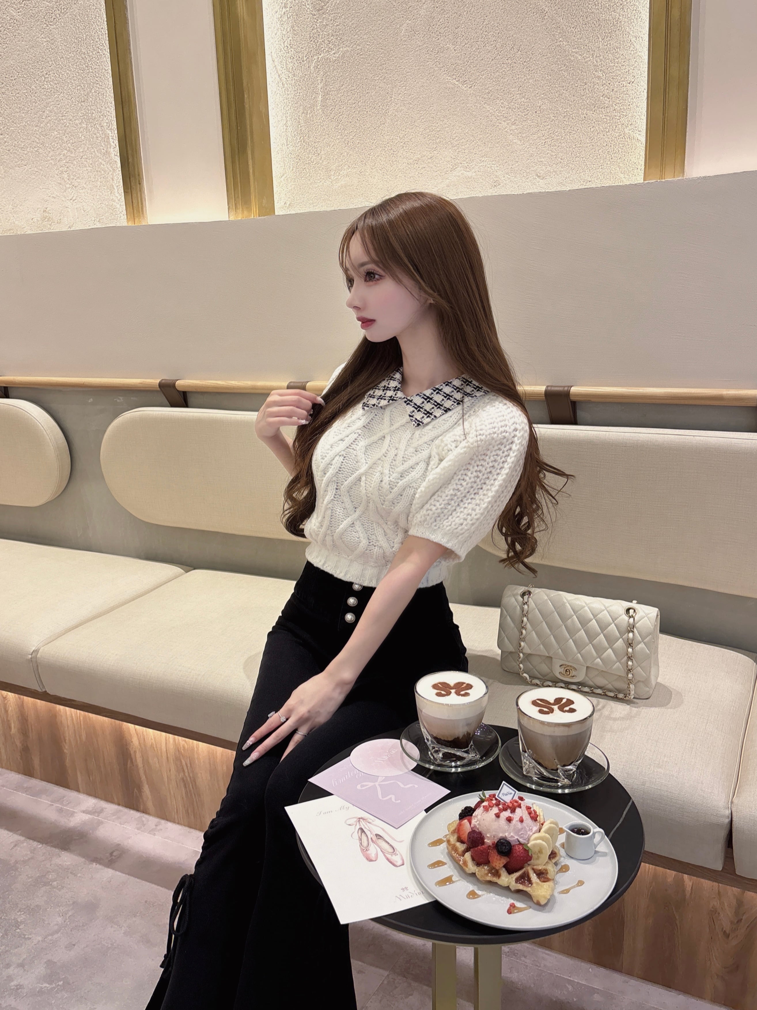 tweed collar heart cable knit