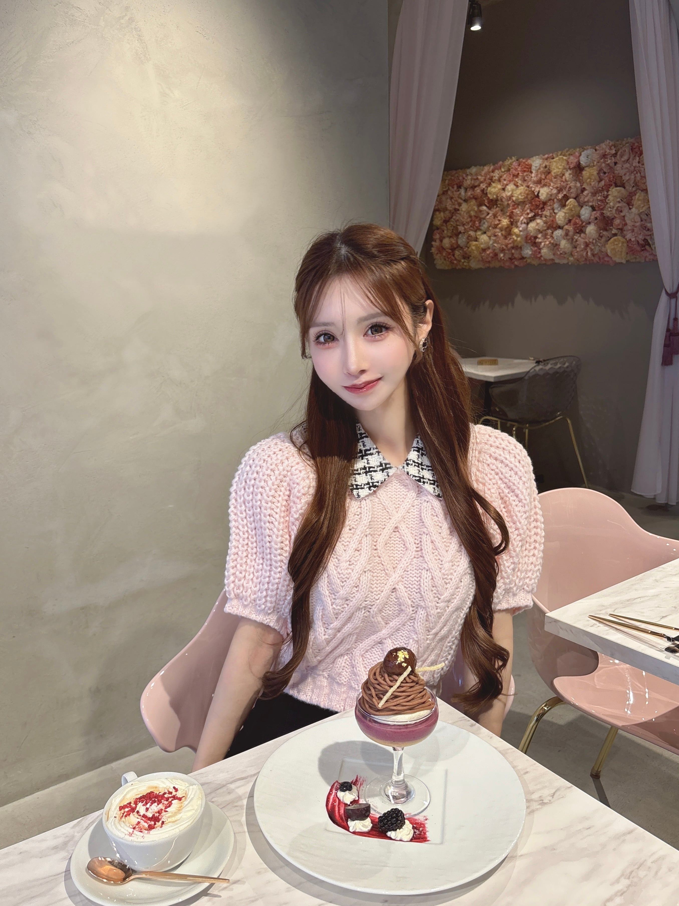 tweed collar heart cable knit