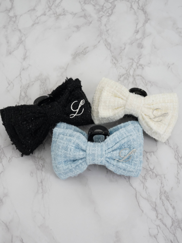 L tweed ribbon hair clip