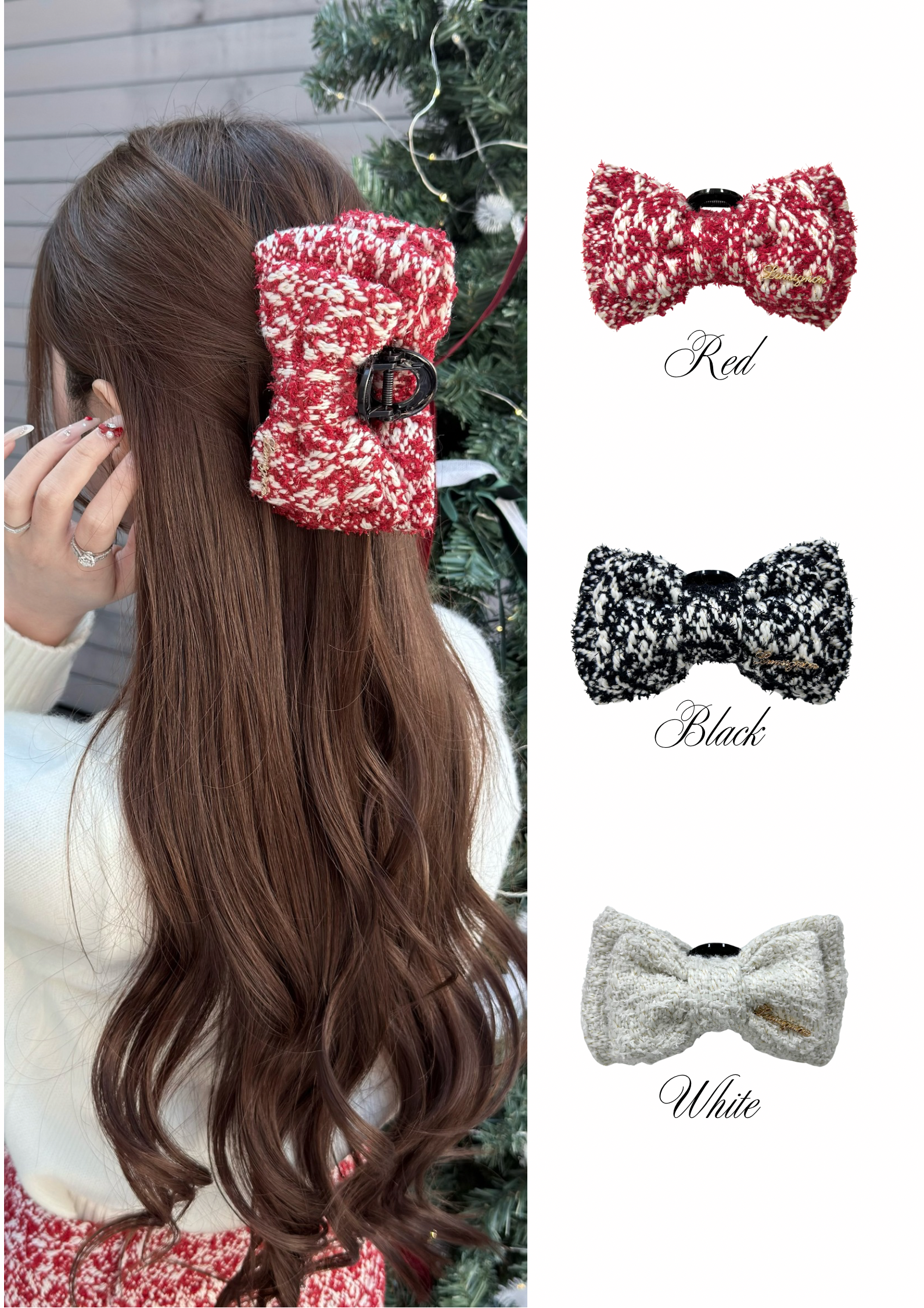 holiday tweed ribbon hair clip