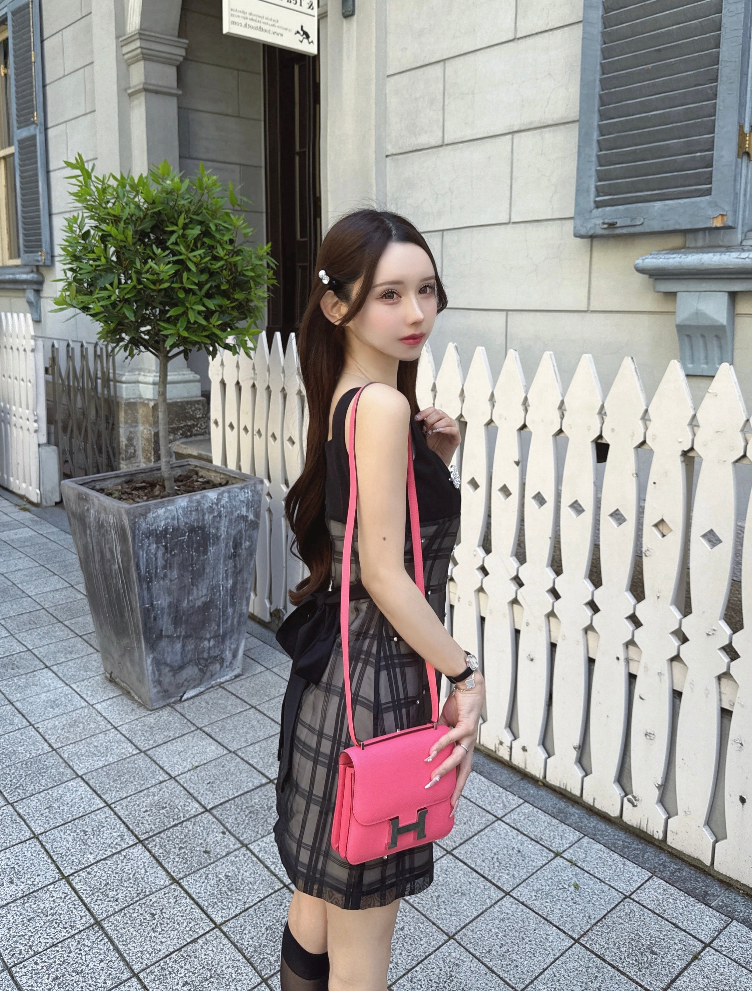 Bijou grid ribbon dress