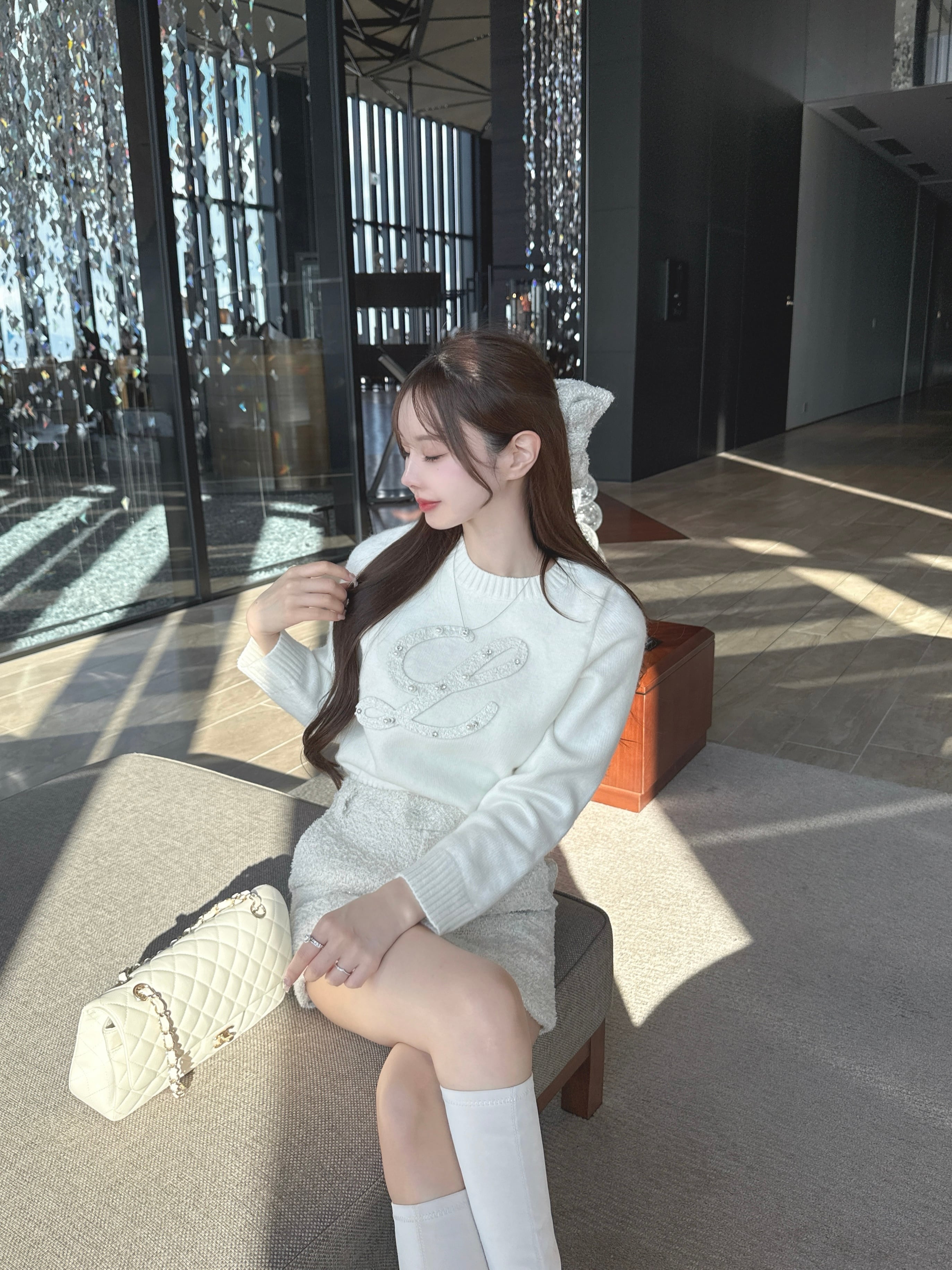 L holiday tweed knit