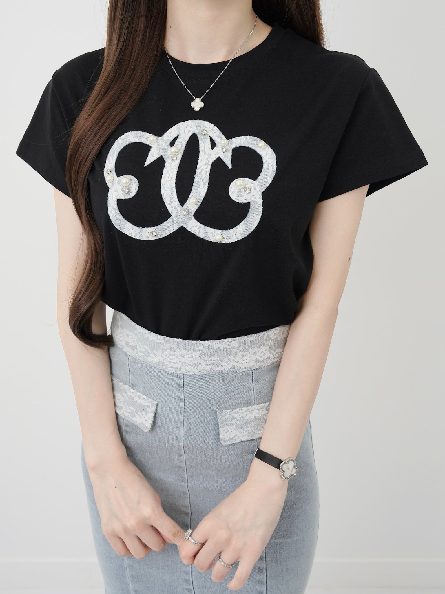 Denim lace lumi papillon T / Black