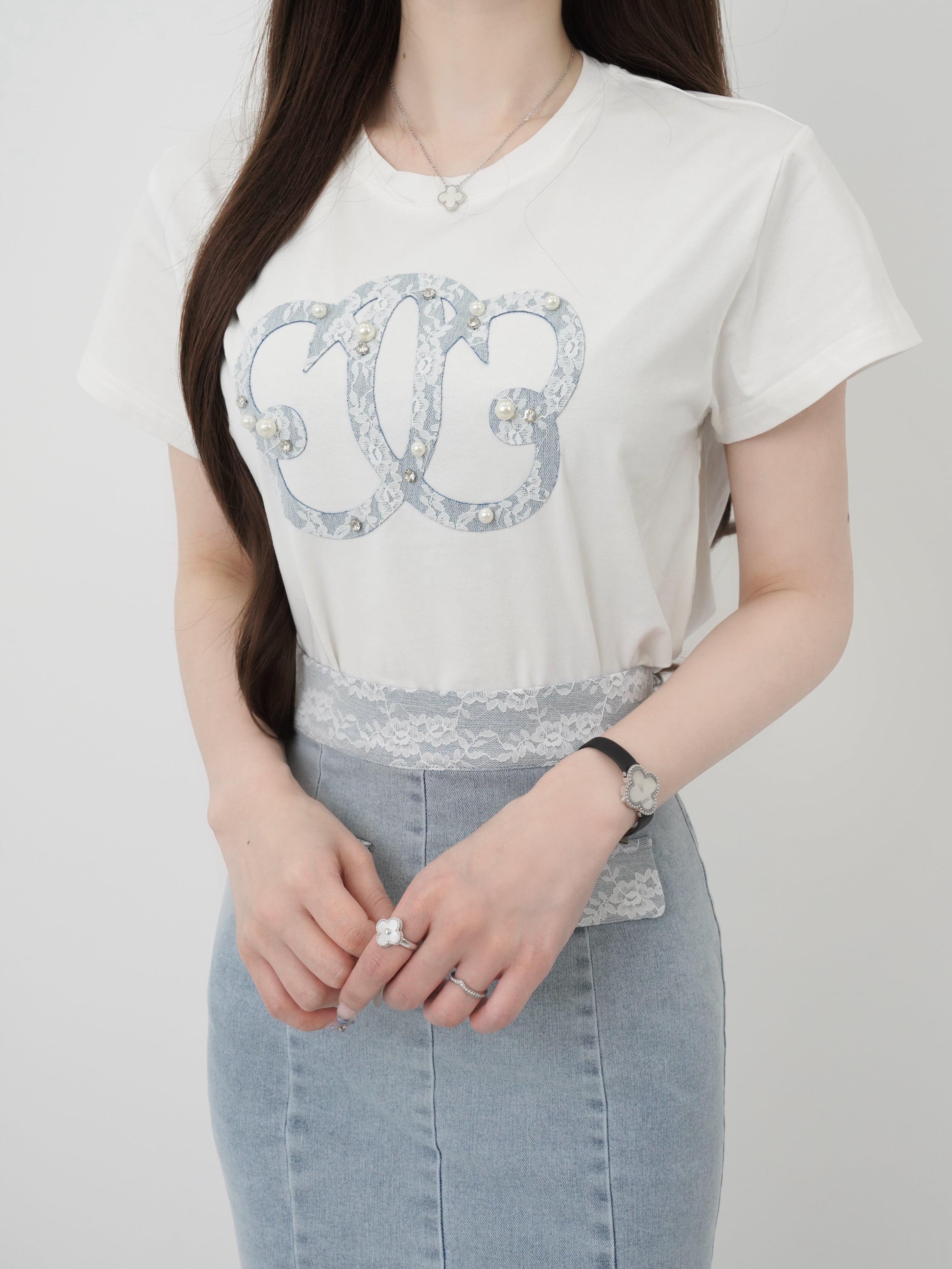 Denim lace lumi papillon T / White