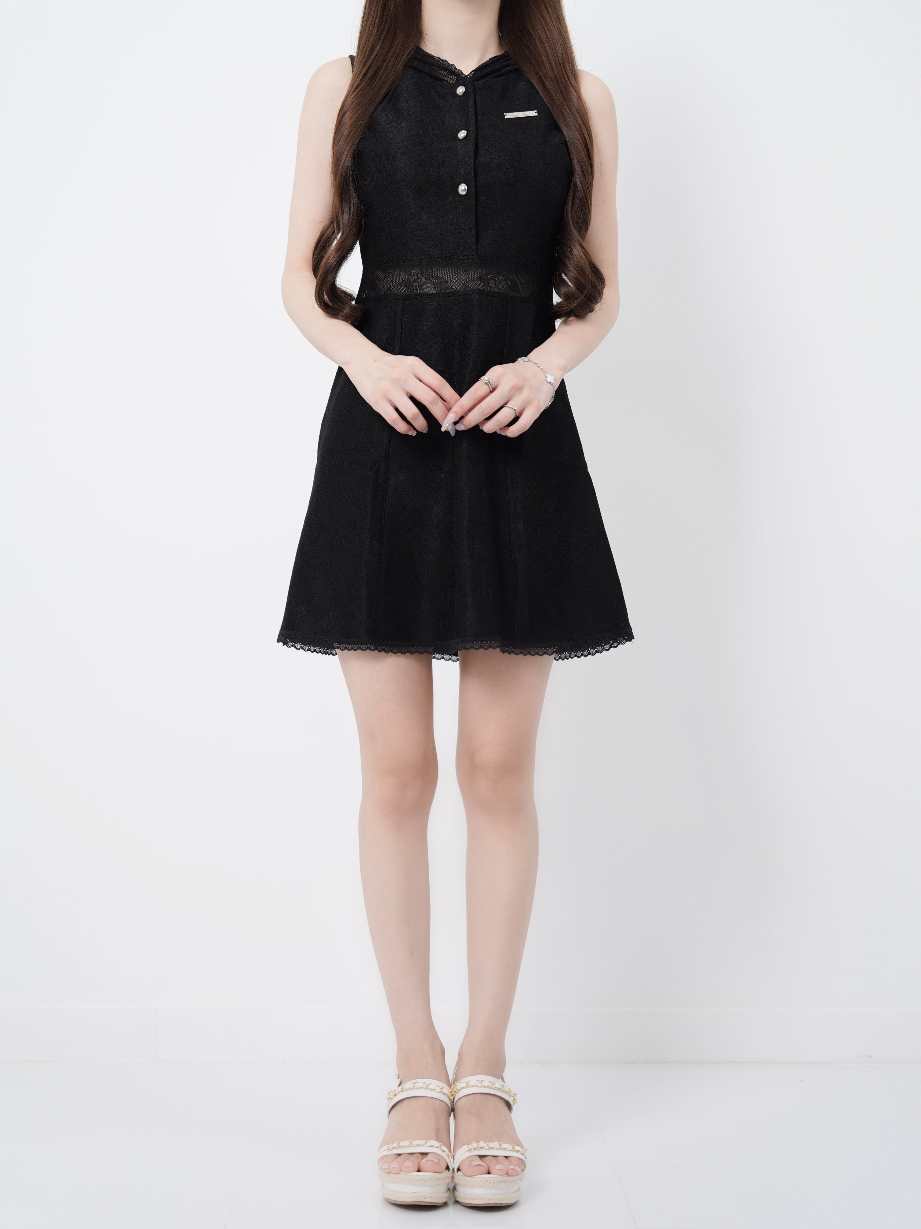 Lace hoodie flare dress