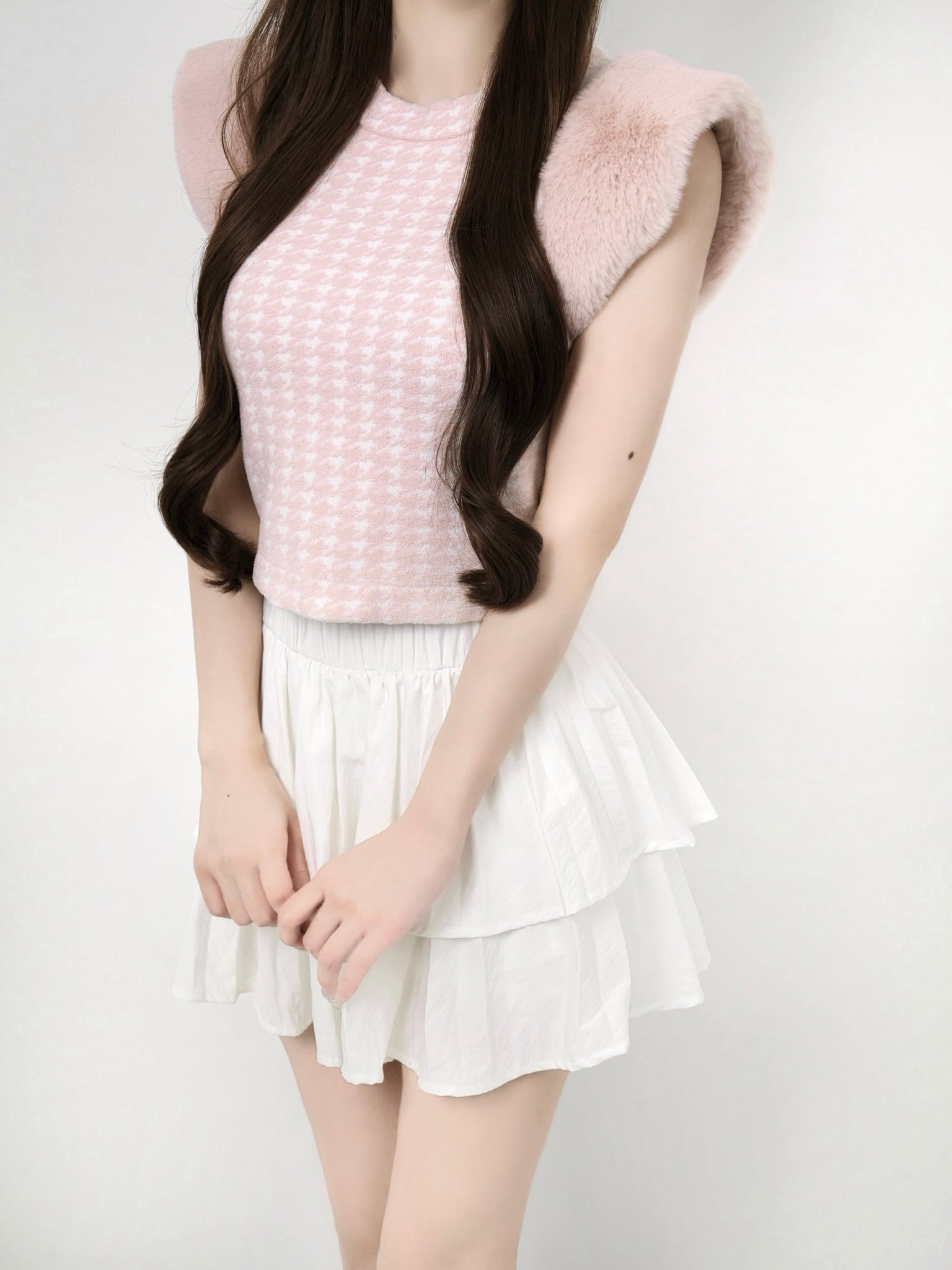 Houndstooth fur knit top