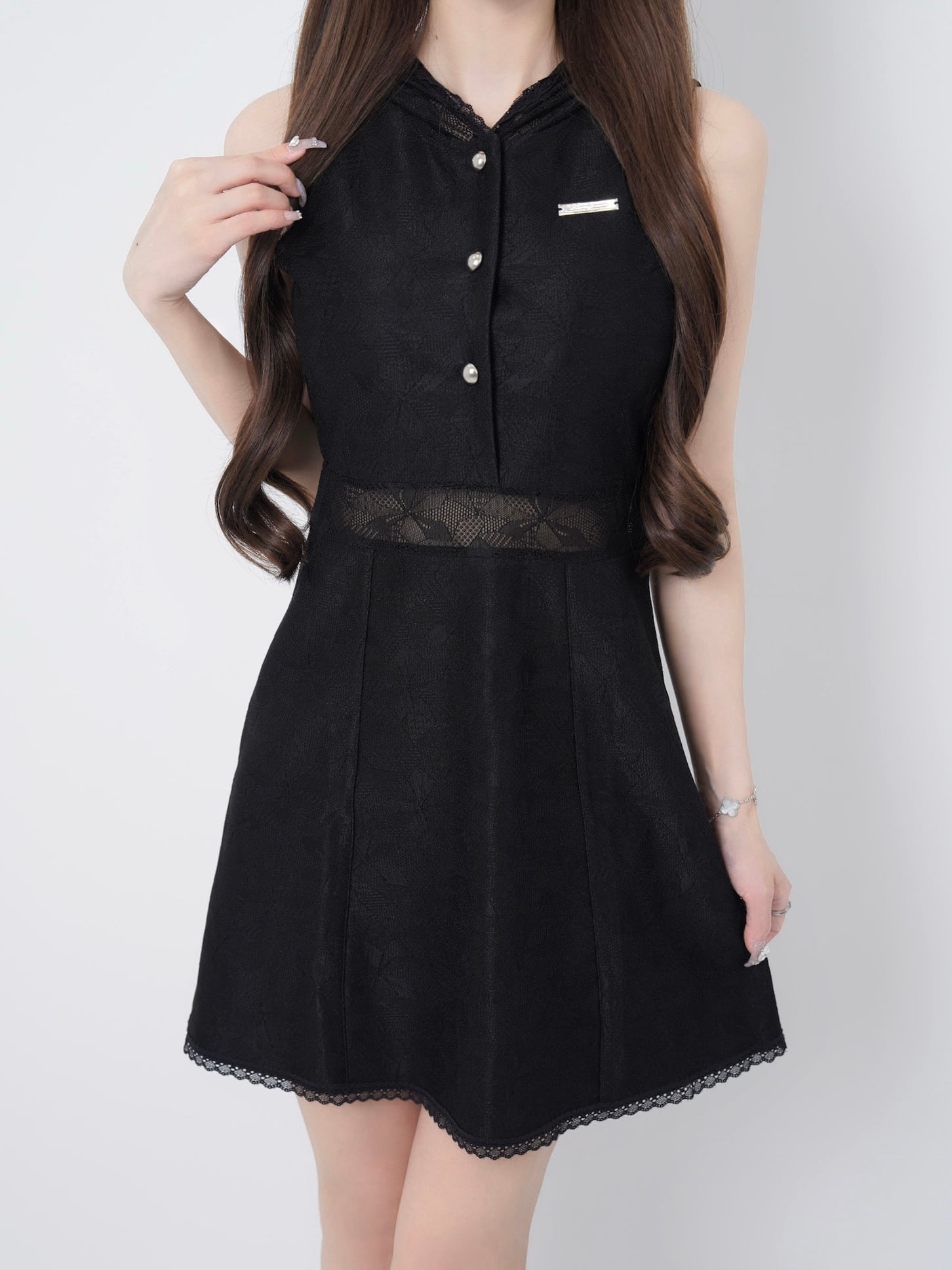 Lace hoodie flare dress