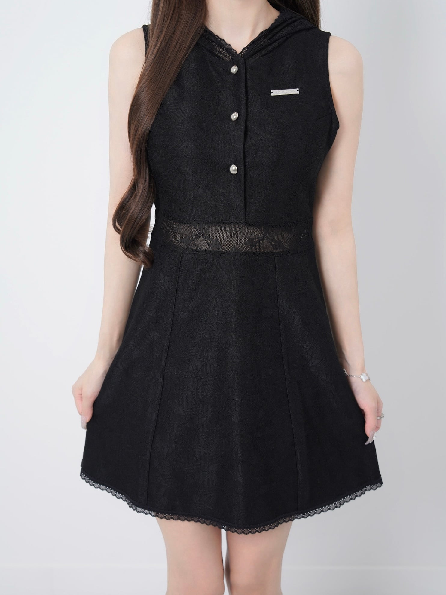 Lace hoodie flare dress